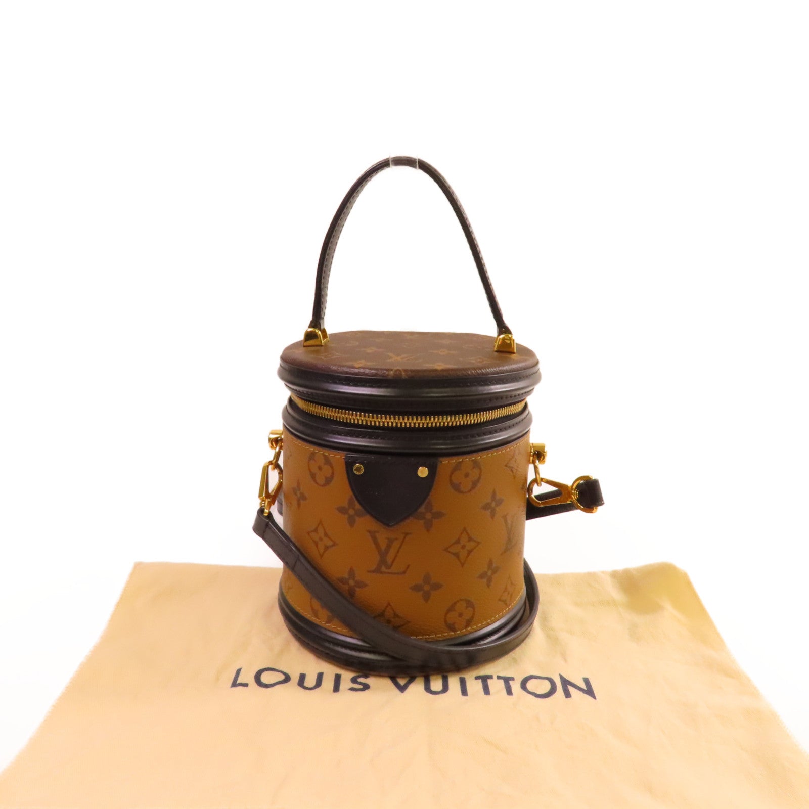 LOUIS VUITTON 【激減優惠】Monogram Reverse Cannes 2Way Shoulder Bag金扣手挽肩背兩用袋啡色/黑色