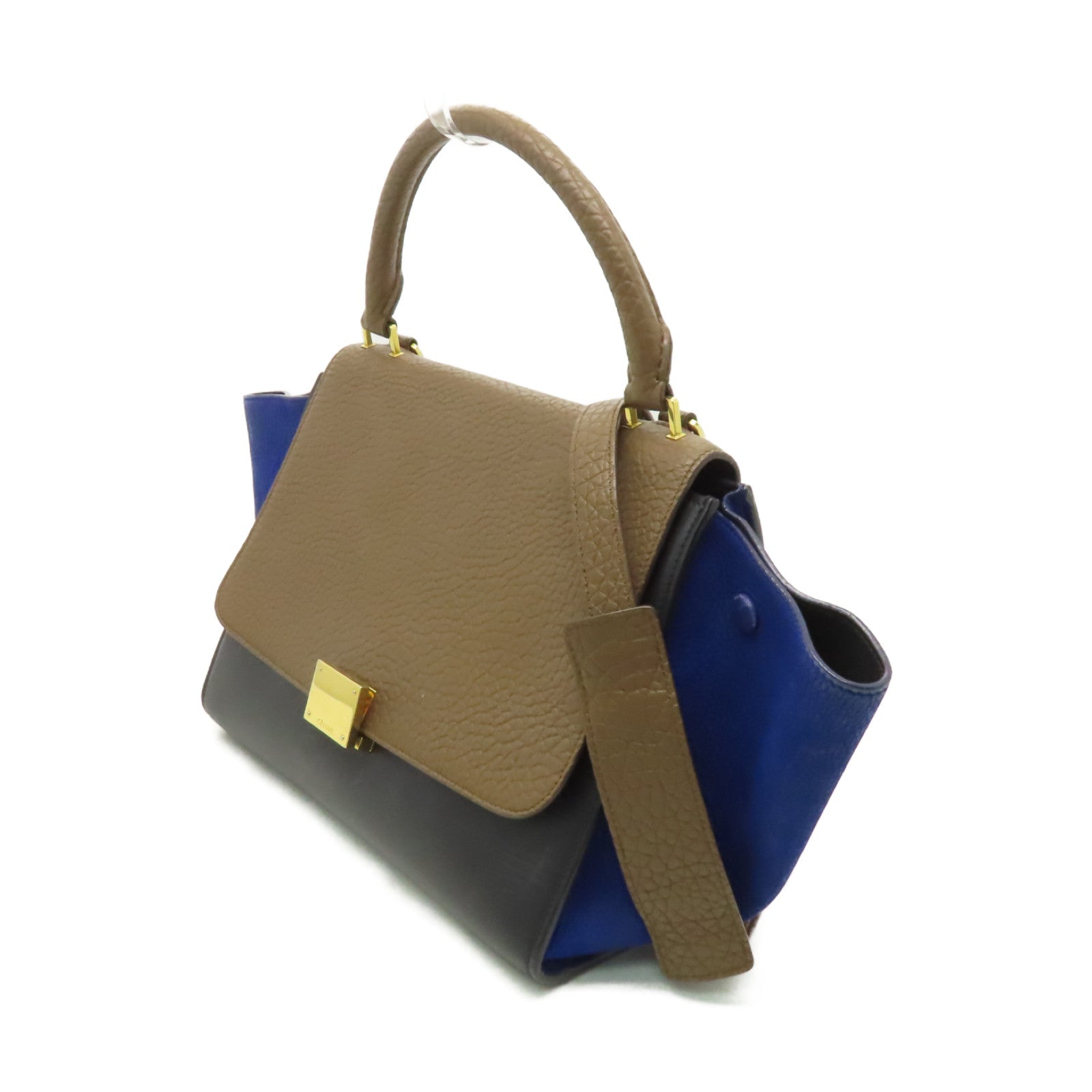 CELINE 【清倉大減價】牛皮皮革Trapeze金扣手挽肩背兩用袋棕色/黒色