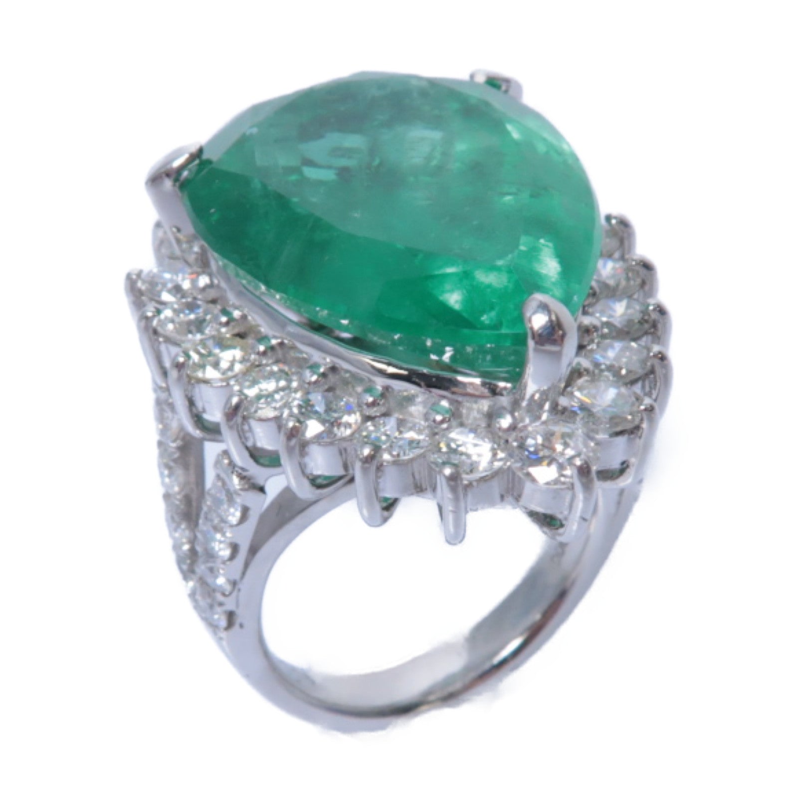 JEWELRY 【激減優惠】PT900鉑金Emerald Ring 23.613ct綠寶石/3.96ct鑽石戒指US#7.25