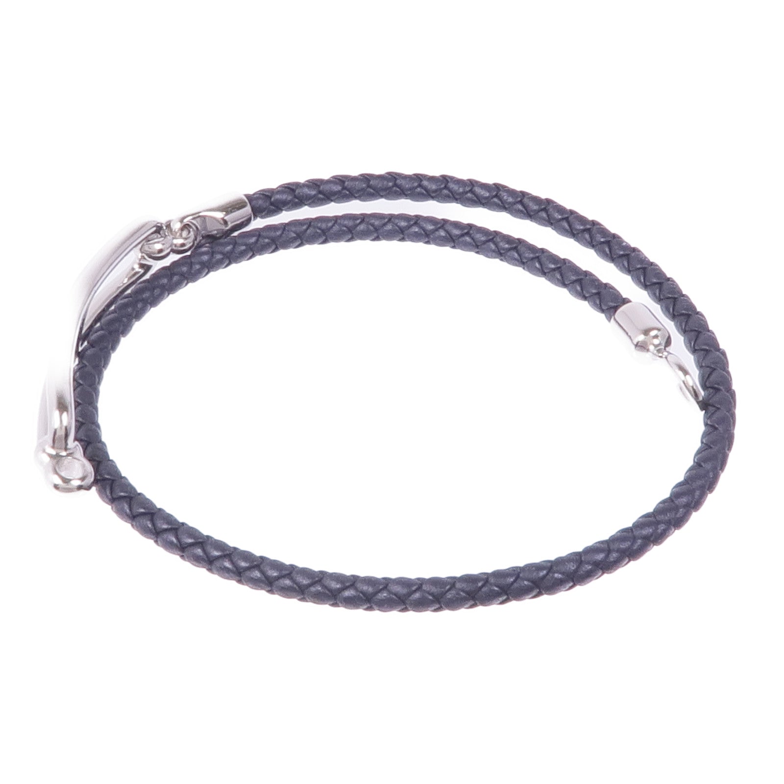 HERMES Swift皮革Roulis Double Tour Bracelet銀扣手帶Noir