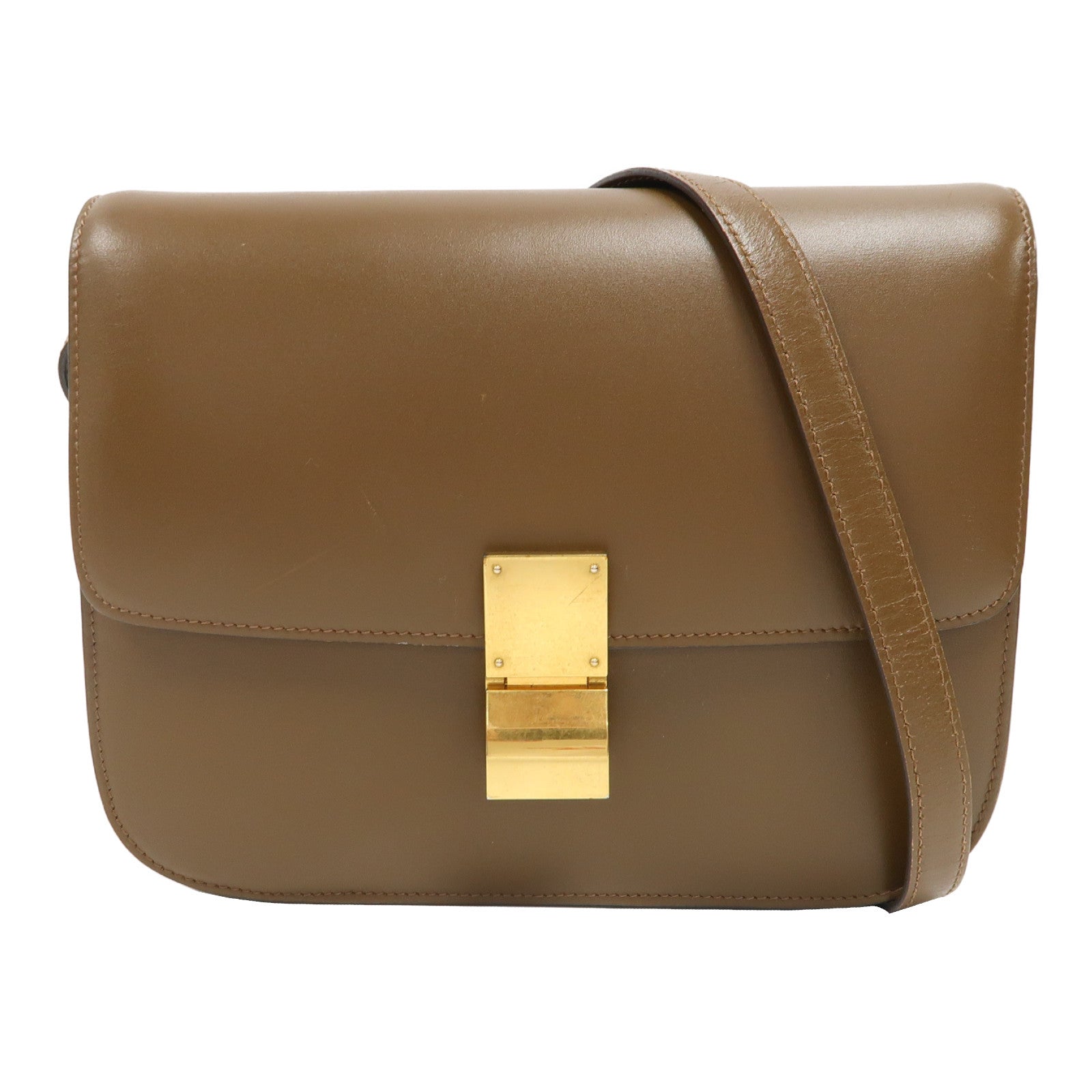 CELINE 牛皮皮革Classic Box金扣肩背袋啡色