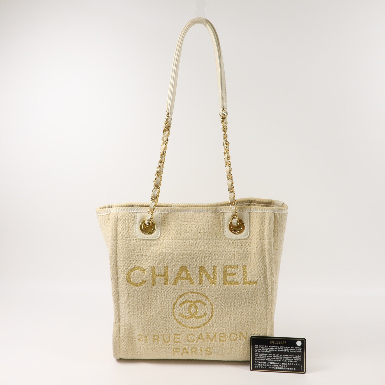 CHANEL Lurex Boucle Deauville Tote Mini鏈帶手挽袋