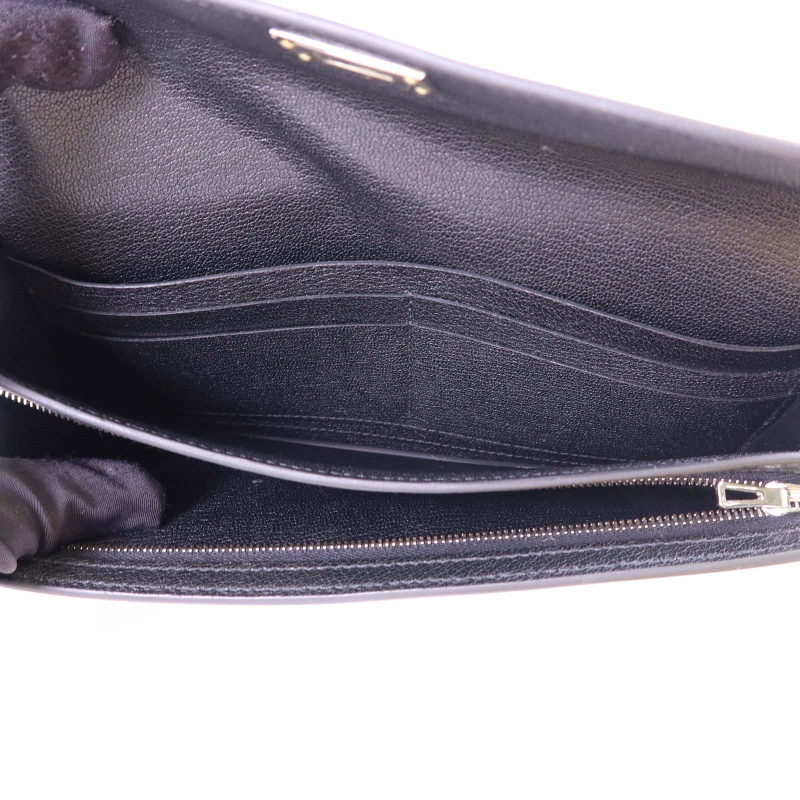 HERMES Chevre皮革Kelly Pocket Long Bifold Wallet銀扣長錢包Noir