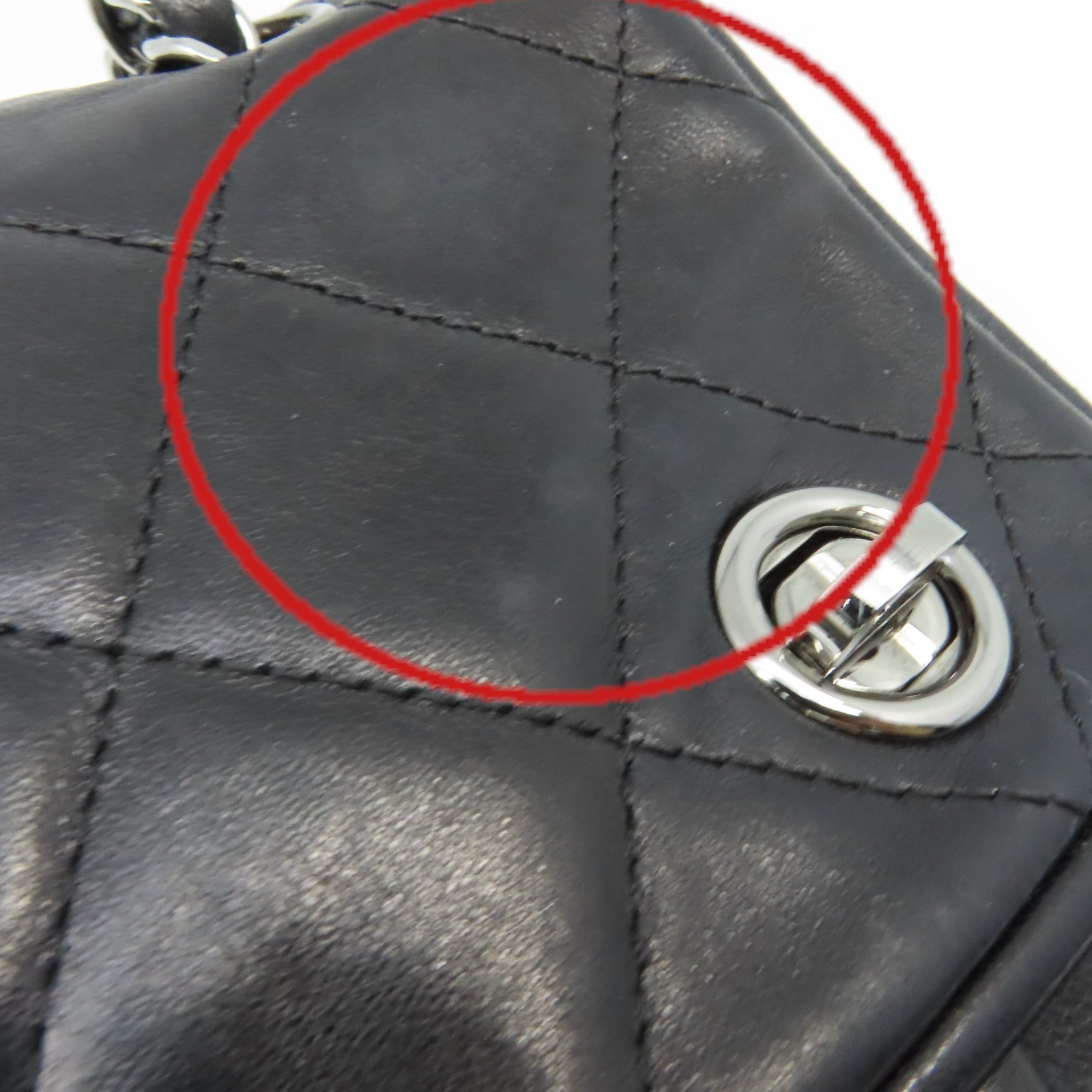 CHANEL 菱格羊皮皮革Chain Shoulder Bag銀扣鏈帶肩背袋黑色