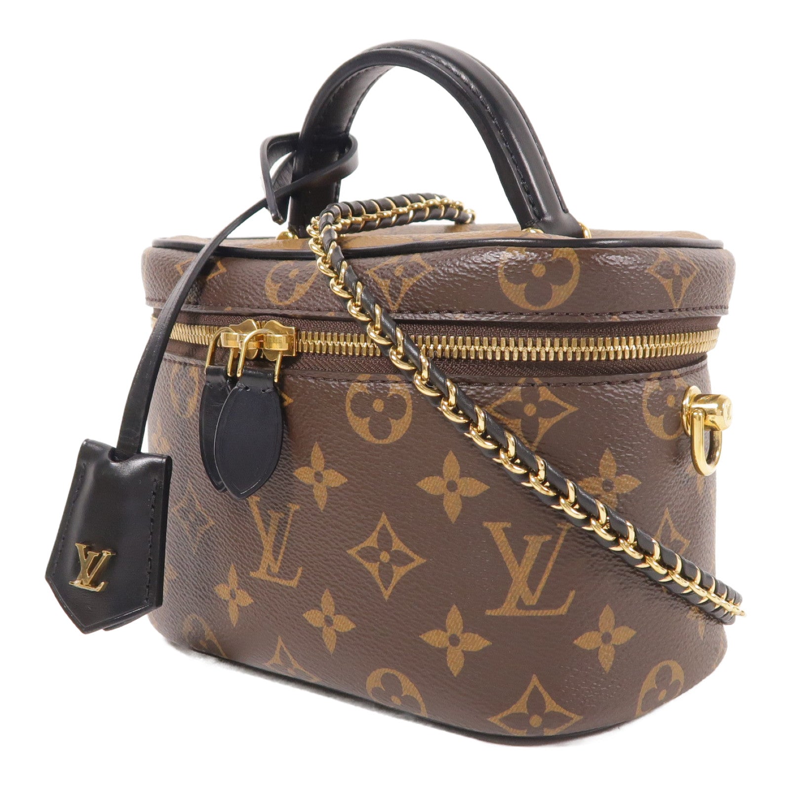 LOUIS VUITTON Monogram Reverse Vanity PM金扣手挽肩背兩用袋棕色