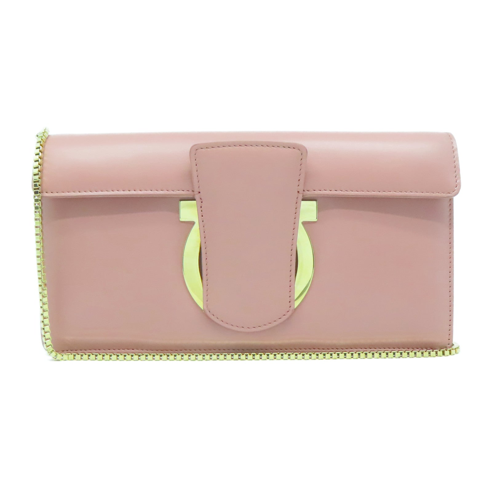Salvatore Ferragamo 【激減優惠】牛皮皮革Chain Shoulder金扣鏈帶肩背袋粉紅色