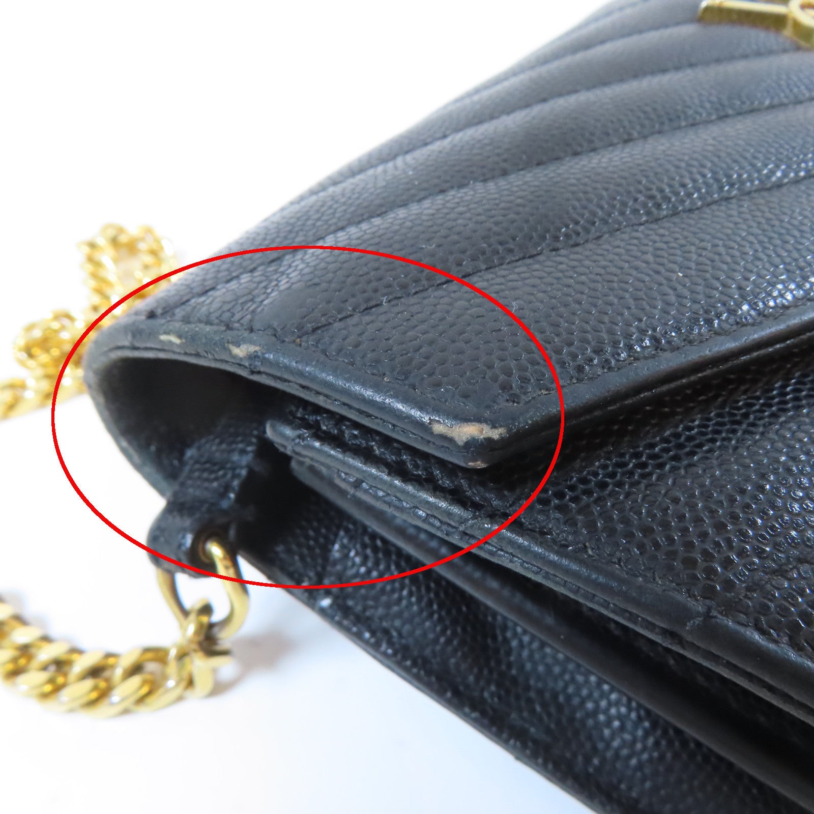 SAINT LAURENT 斜紋牛皮皮革Cassandre Envelope Chain Wallet金扣肩背袋黑色