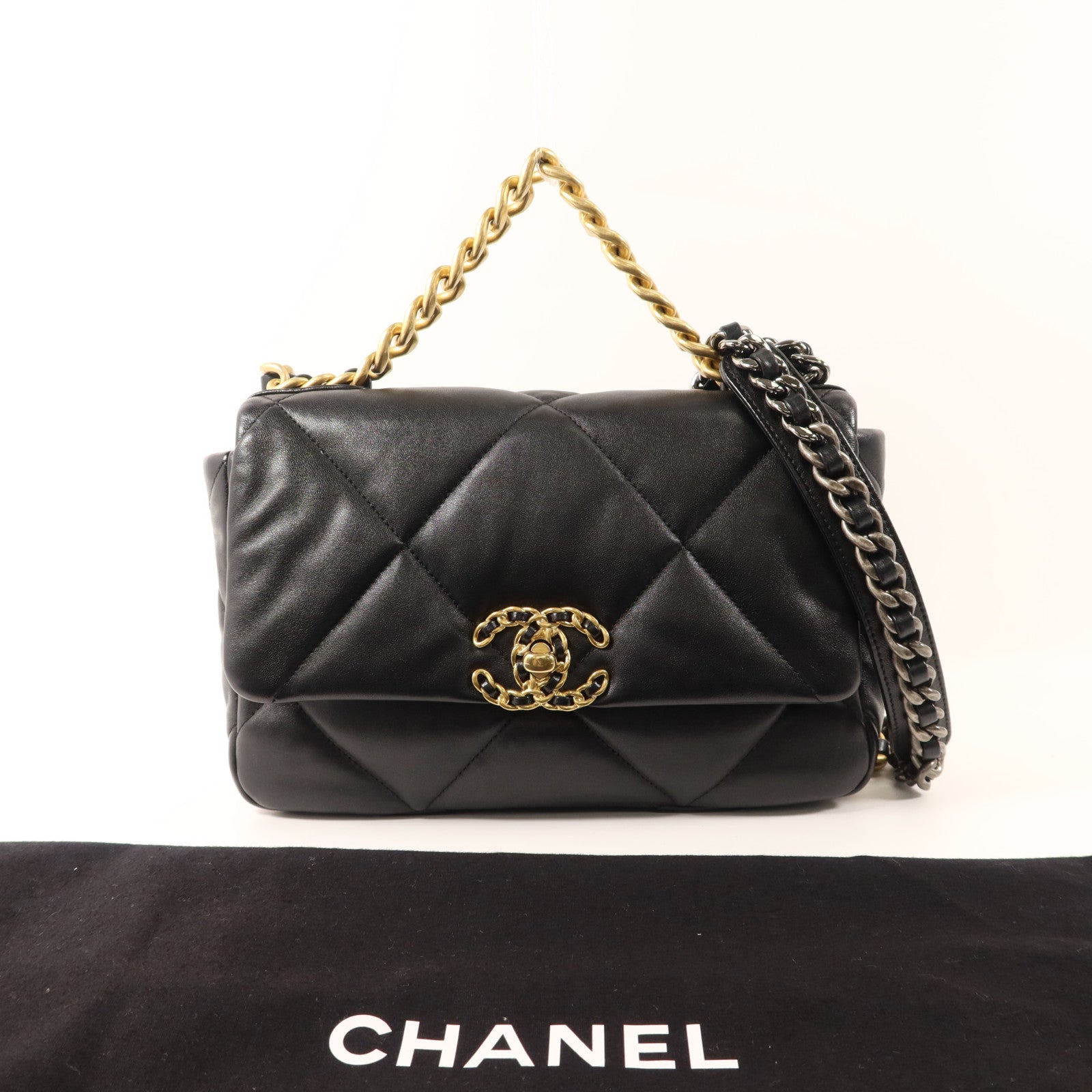 CHANEL 羊皮皮革Chanel 19 Small金扣手挽肩背兩用袋