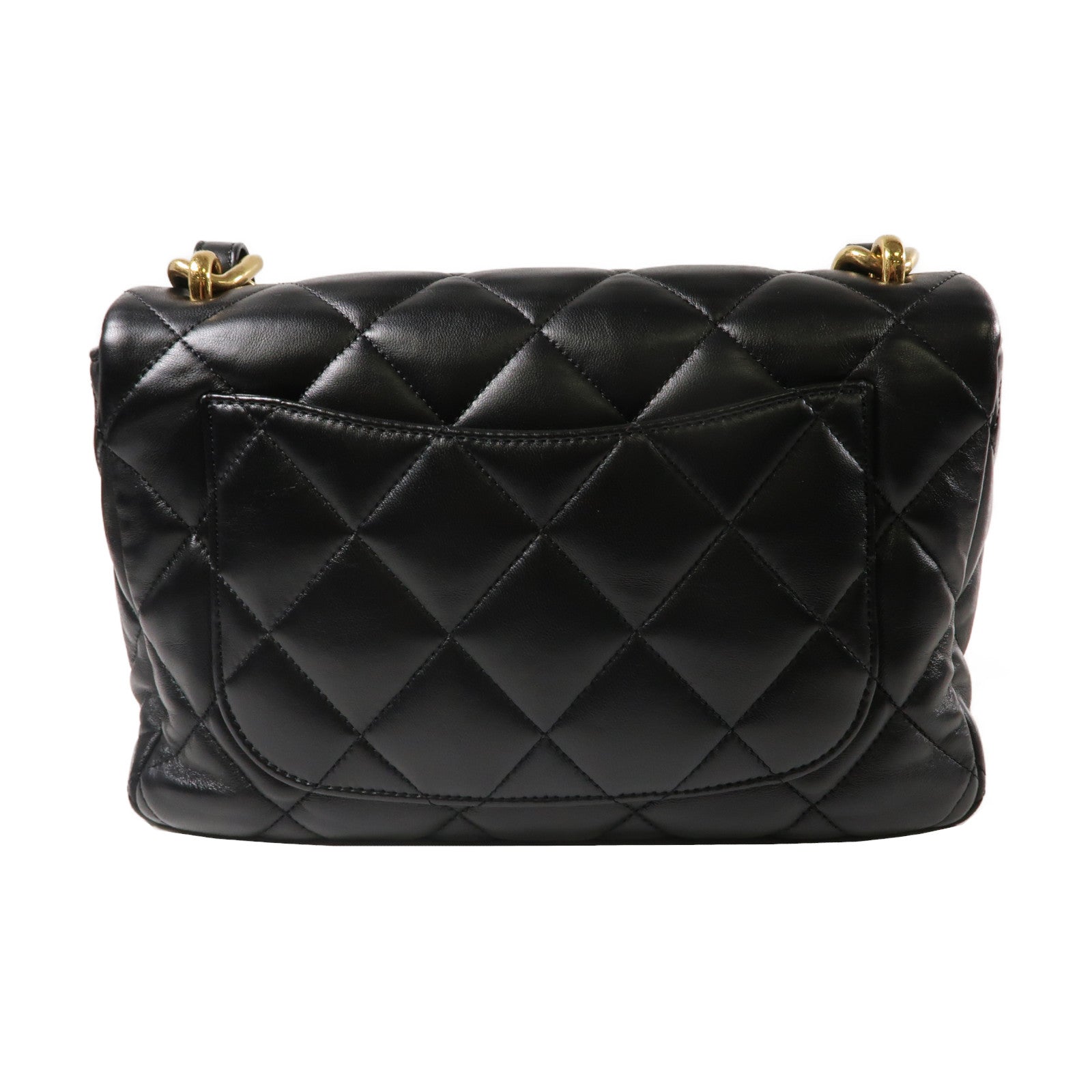 CHANEL 菱格羊皮皮革Chain Shoulder金扣鏈帶肩背袋黑色