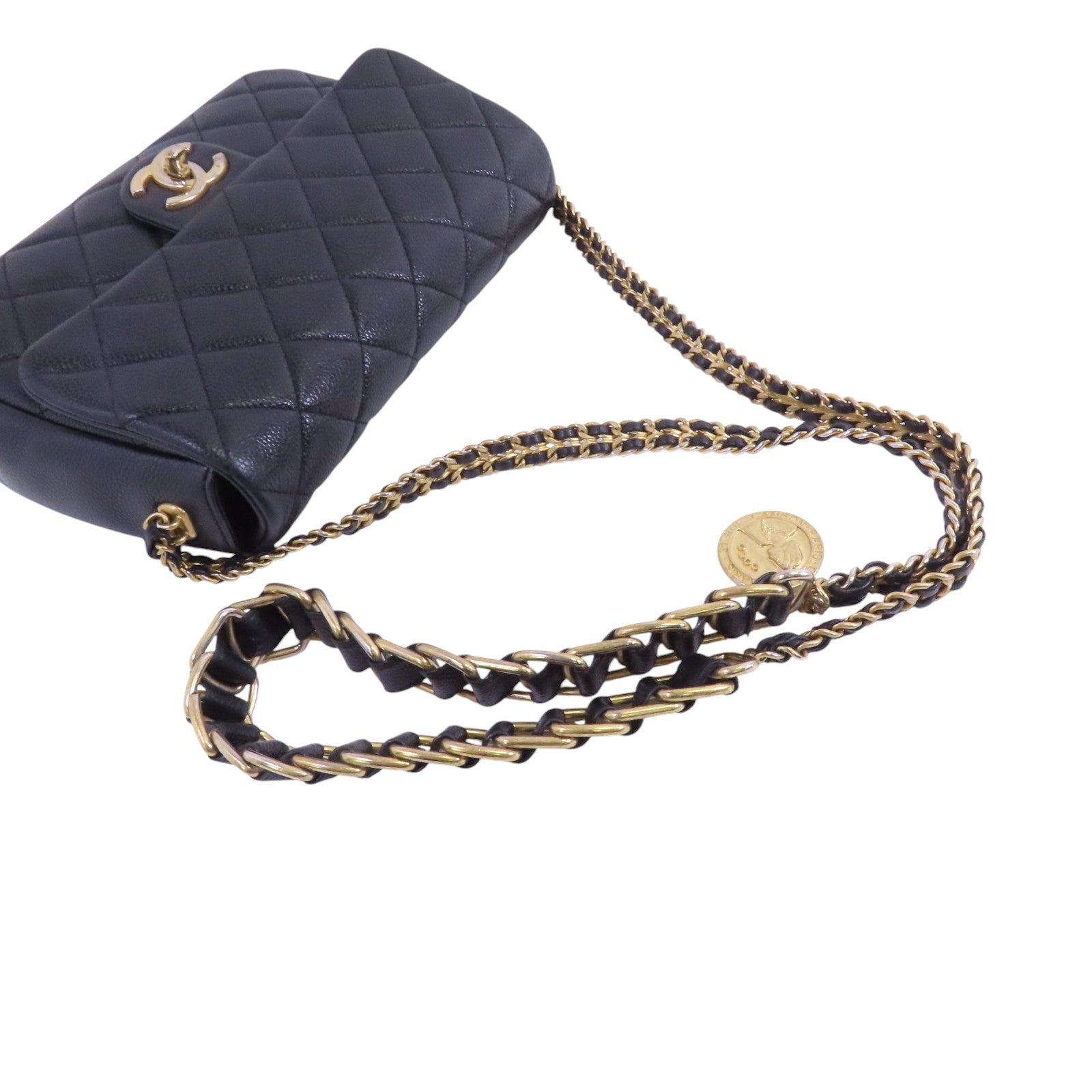 CHANEL 牛皮皮革Chain Shoulder Bag金扣鏈帶肩背袋