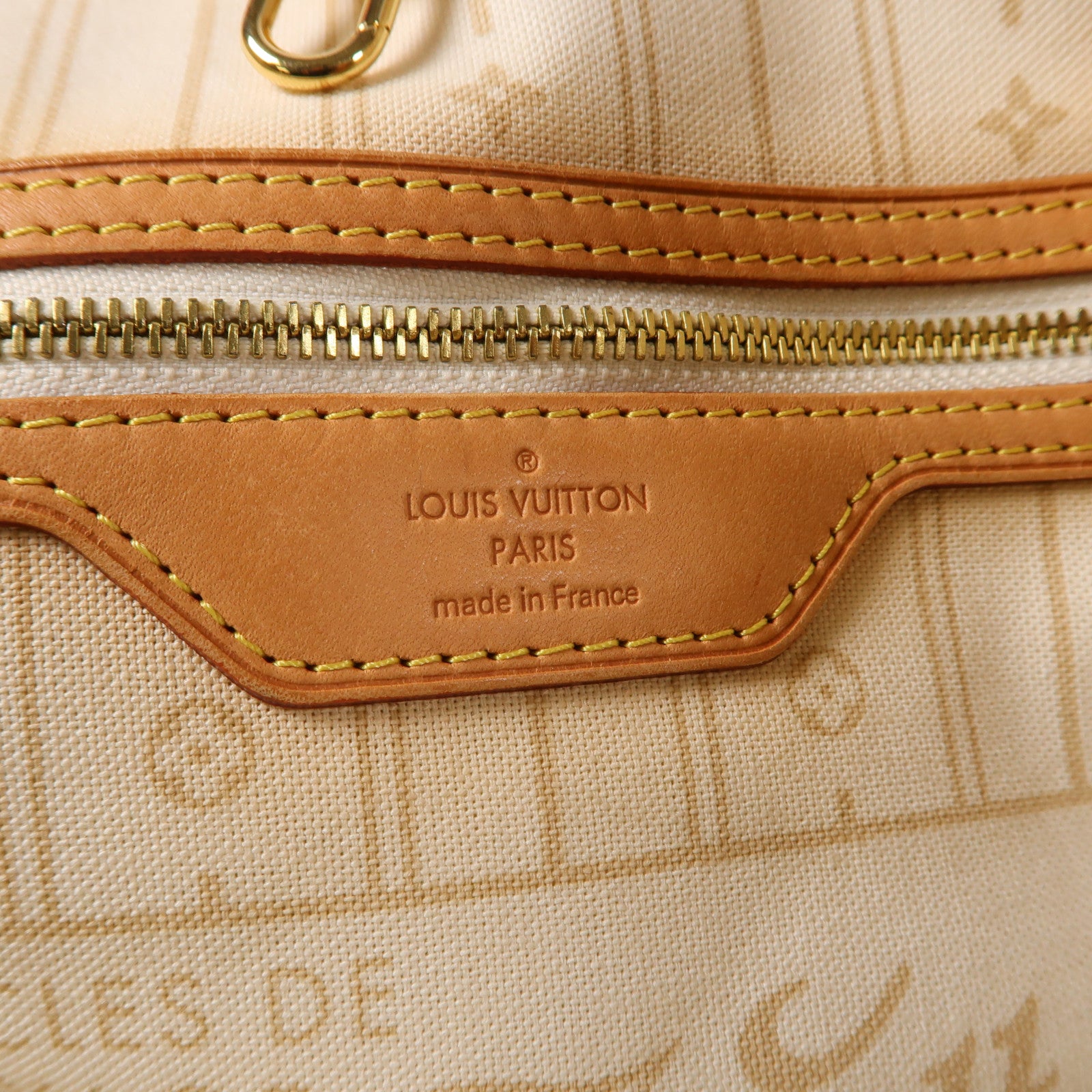 LOUIS VUITTON Damier Azur Neverfull MM金扣手挽袋白色