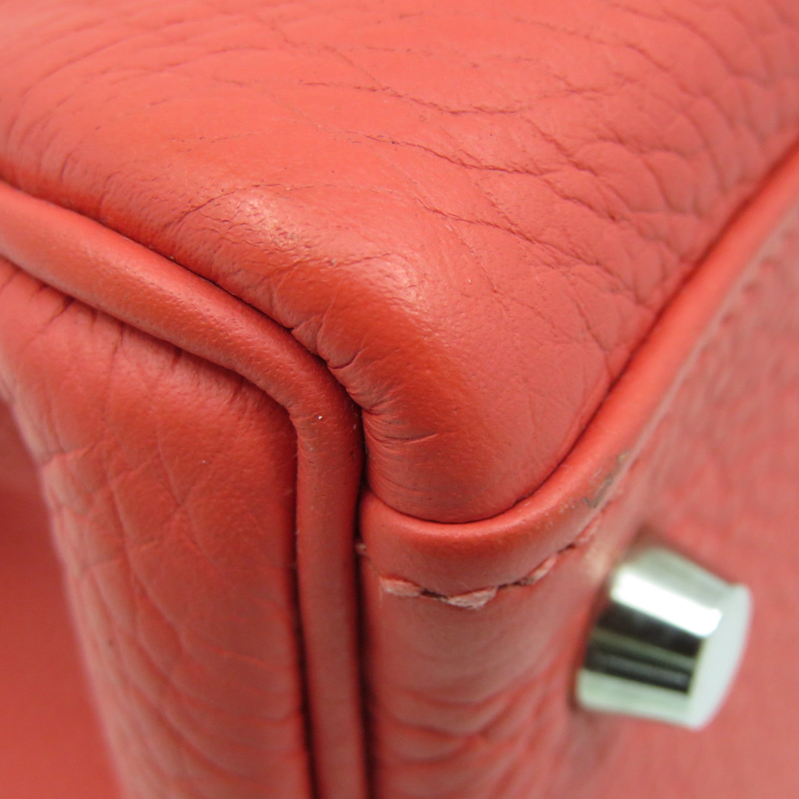 HERMES Clemence Leather Kelly 32 2Way Handbag Silver Buckle Handle Shoulder Backpack T5 Pink