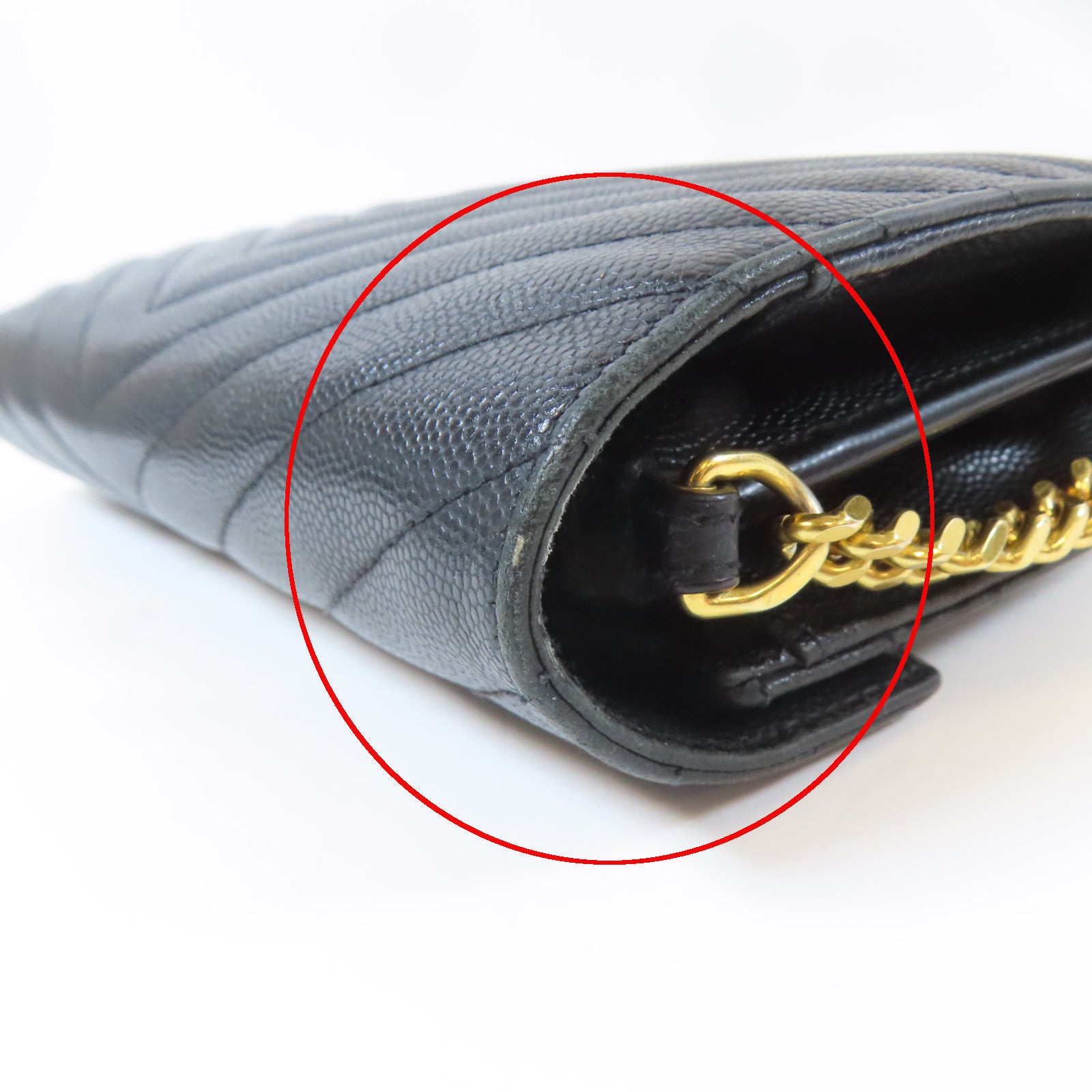SAINT LAURENT 斜紋牛皮皮革Cassandre Envelope Chain Wallet金扣肩背袋黑色