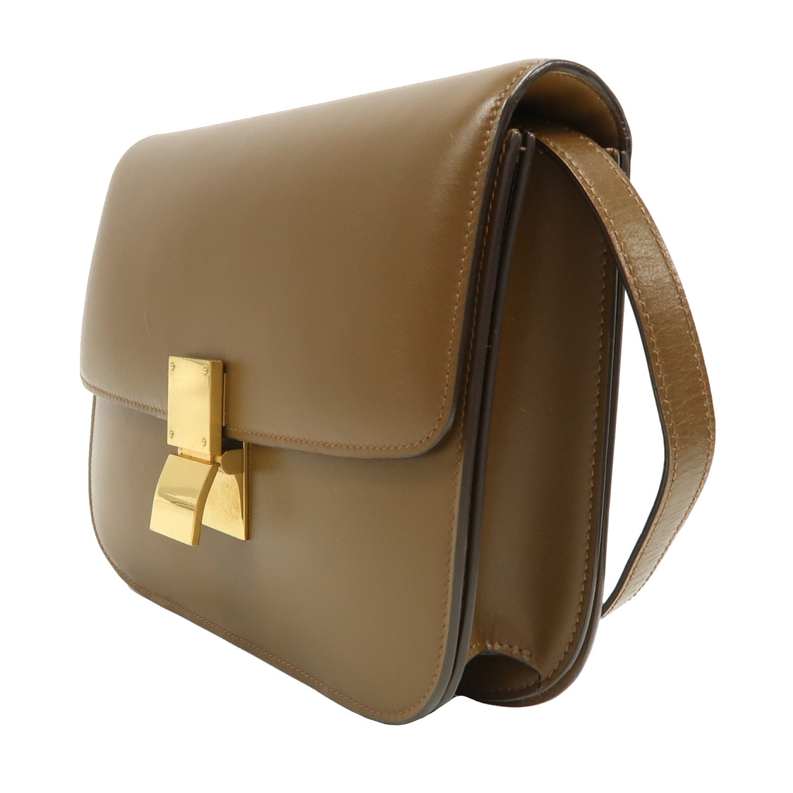 CELINE 牛皮皮革Classic Box金扣肩背袋啡色