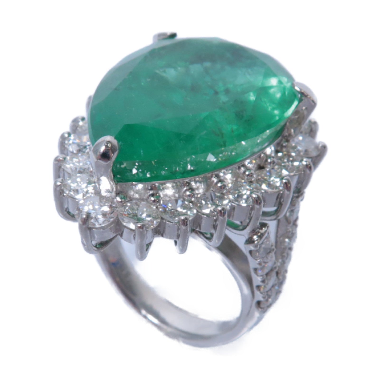 JEWELRY 【激減優惠】PT900鉑金Emerald Ring 23.613ct綠寶石/3.96ct鑽石戒指US#7.25