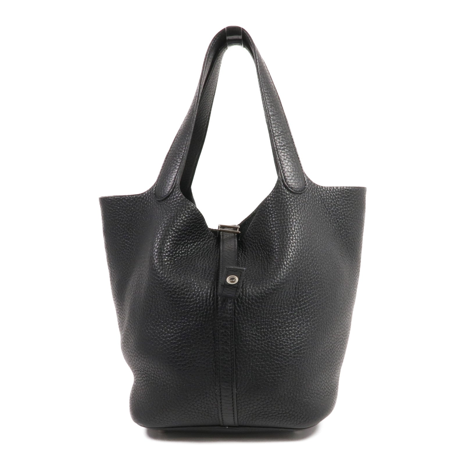 HERMES Clemence皮革Picotin MM銀扣手挽袋Noir