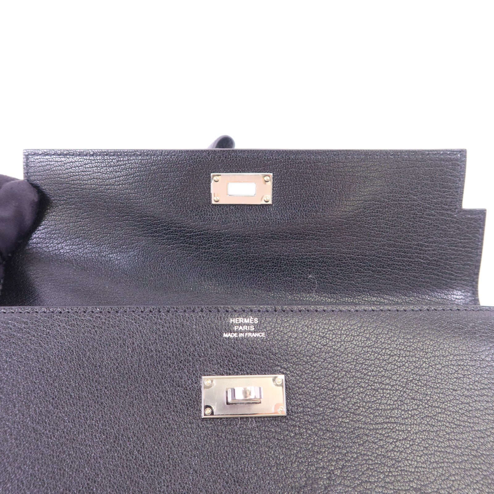 HERMES Chevre皮革Kelly Pocket Long Bifold Wallet銀扣長錢包Noir