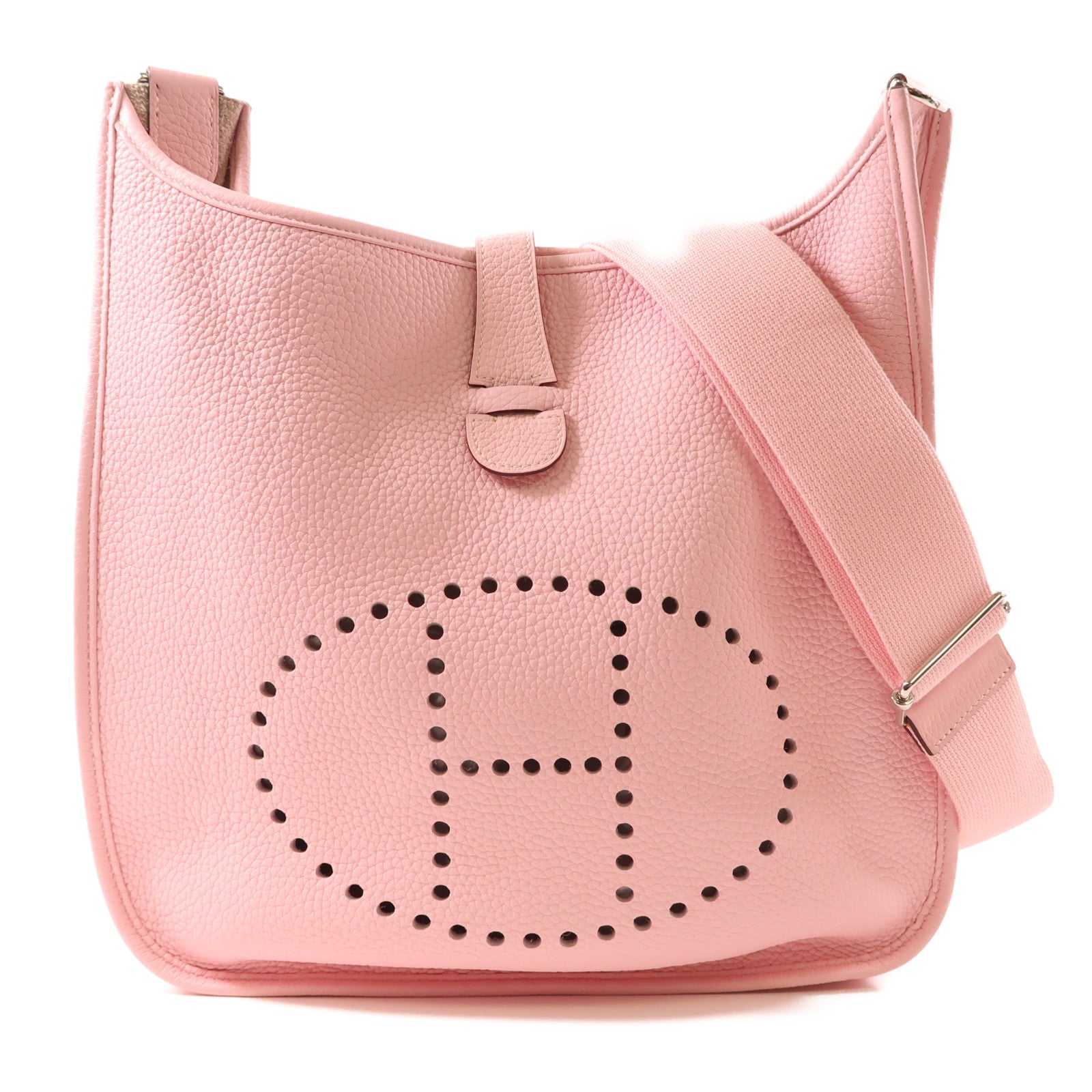 HERMES Clemence皮革Evelyne GM銀扣肩背袋Rose Sakura粉紅色