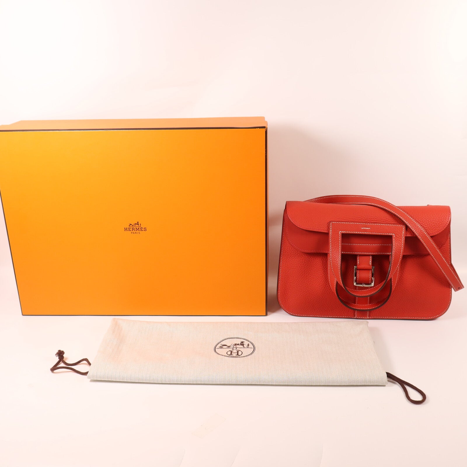 HERMES Clemence皮革Halzan 31手挽肩背兩用袋Rouge Tomato