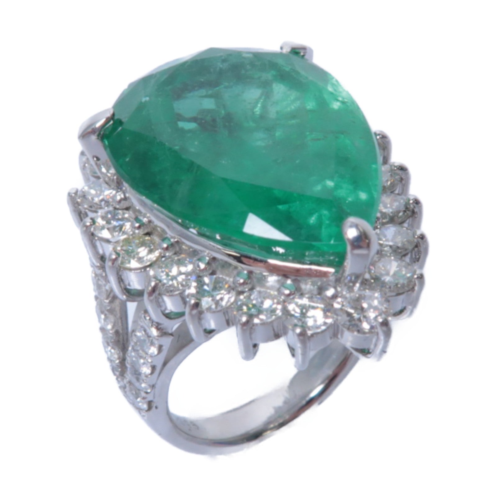 JEWELRY 【激減優惠】PT900鉑金Emerald Ring 23.613ct綠寶石/3.96ct鑽石戒指US#7.25