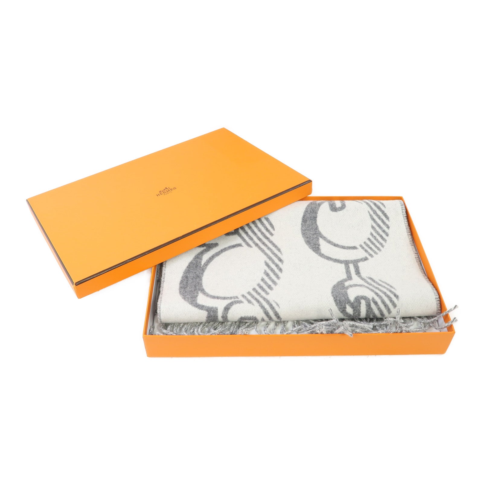 HERMES 羊絨Scarf圍巾白色/灰色