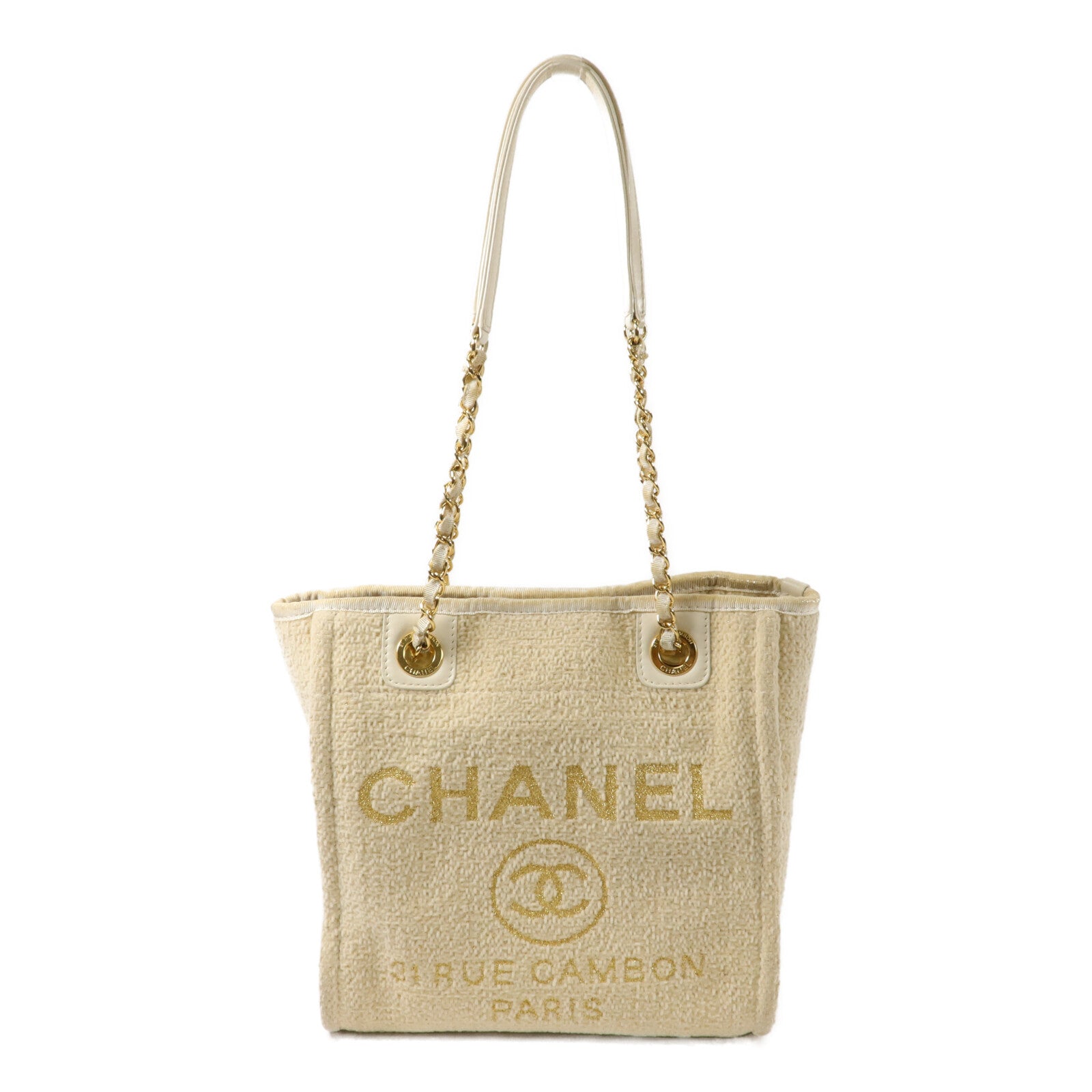 CHANEL Lurex Boucle Deauville Tote Mini鏈帶手挽袋