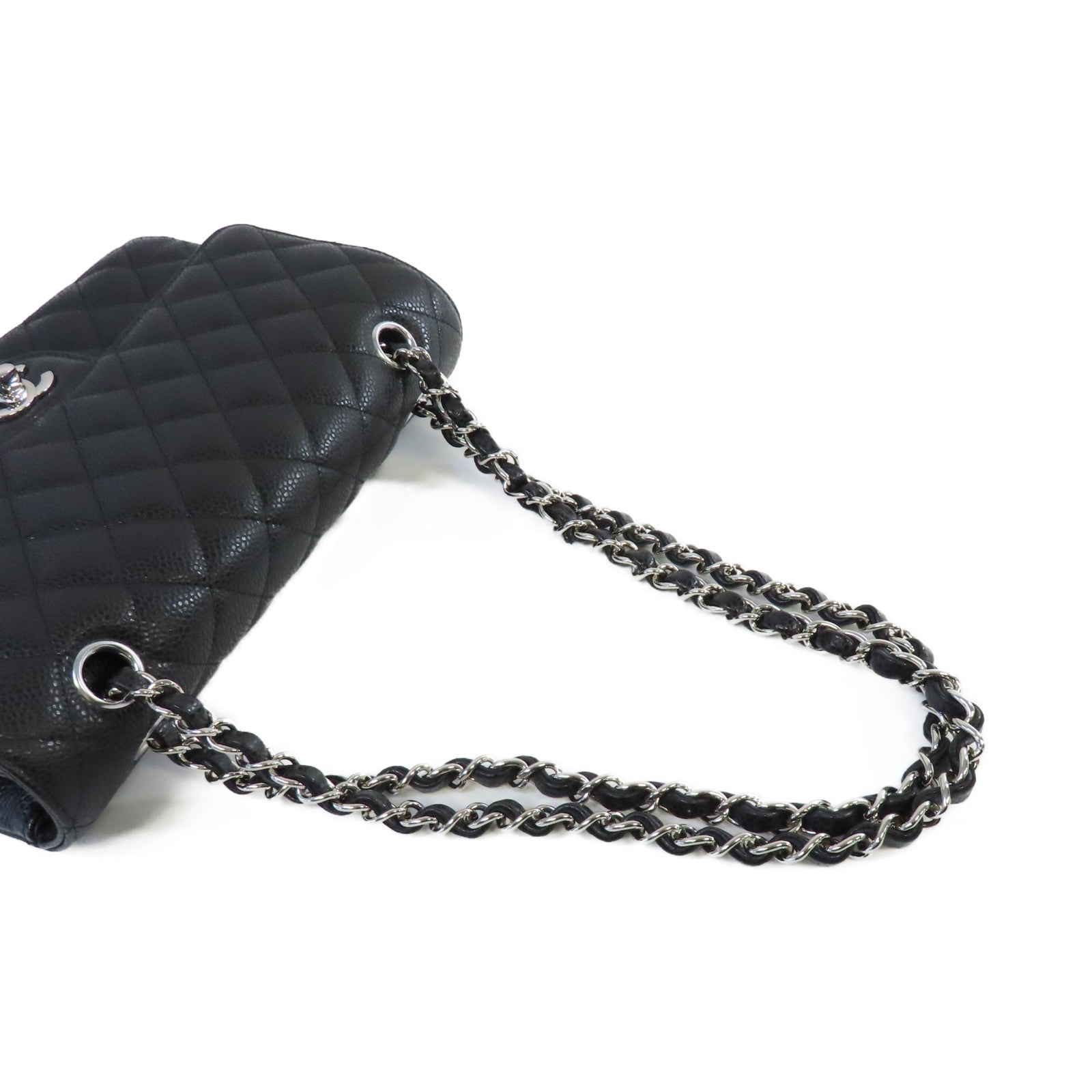 CHANEL 【激減優惠】菱格Caviar皮革Classic Flap 25cm Chain Shoulder Bag銀扣鏈帶肩背袋黑色