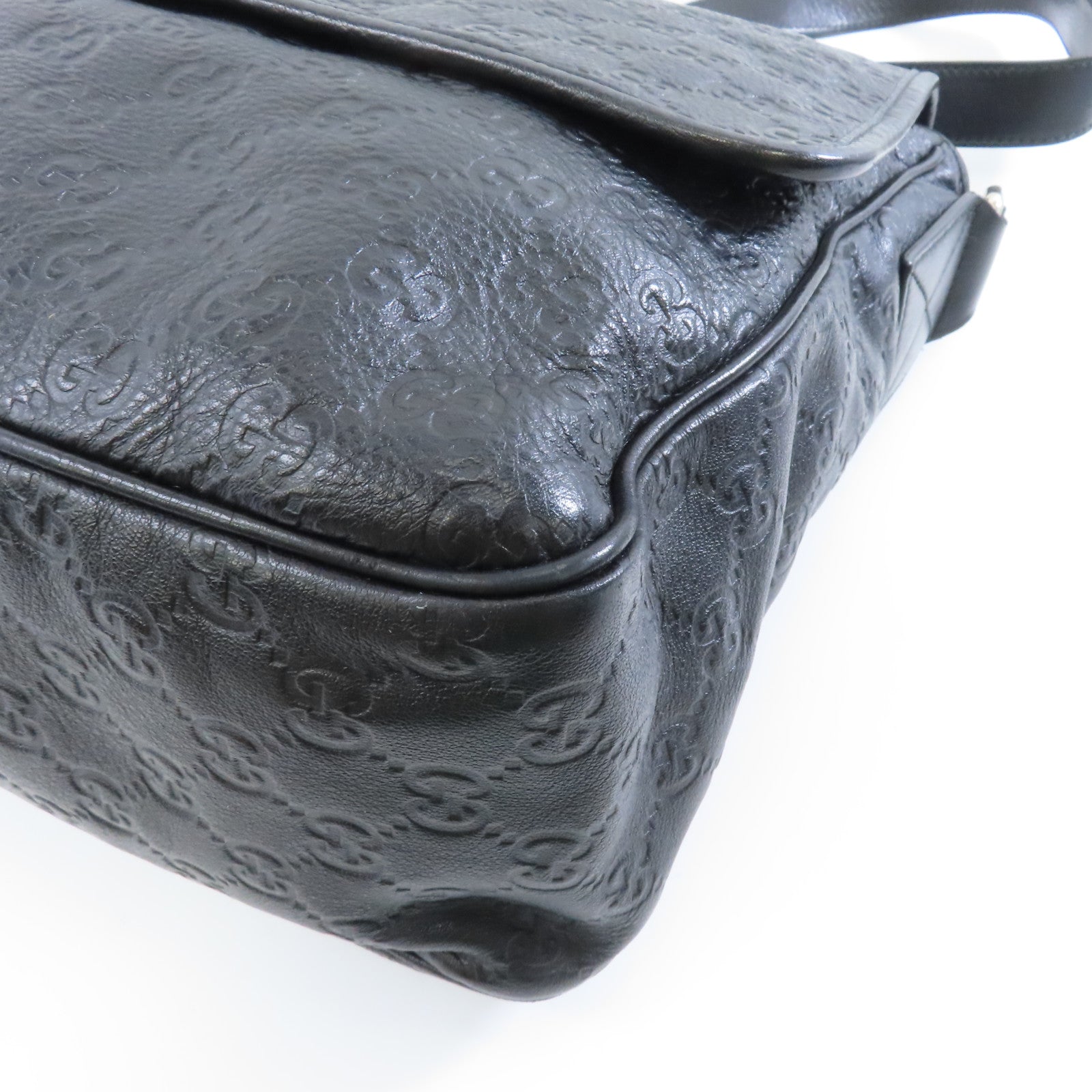 GUCCI 牛皮皮革Shoulder Bag銀扣肩背袋黑色