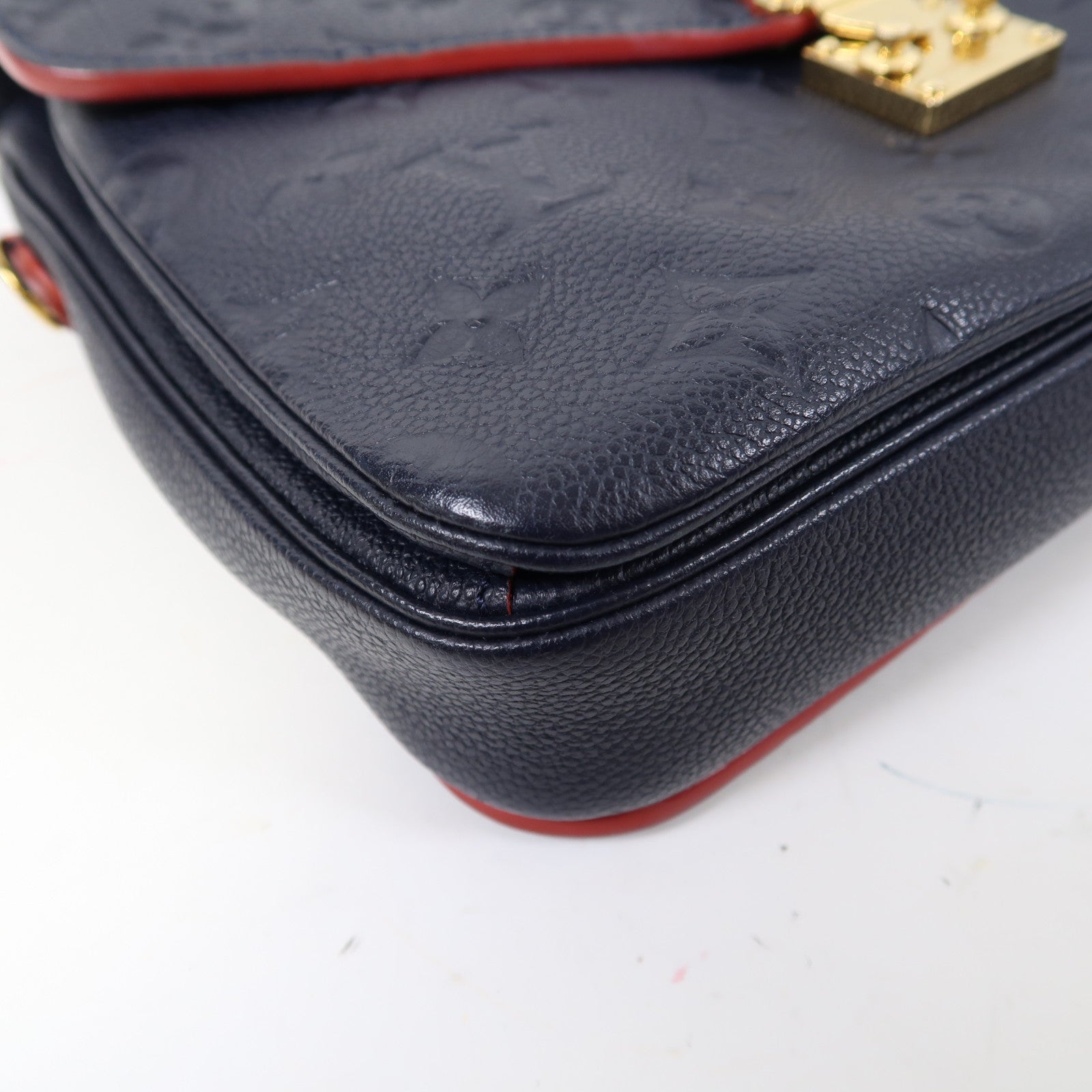 LOUIS VUITTON Monogram Empreinte Metis MM金扣手挽肩背兩用袋深藍色