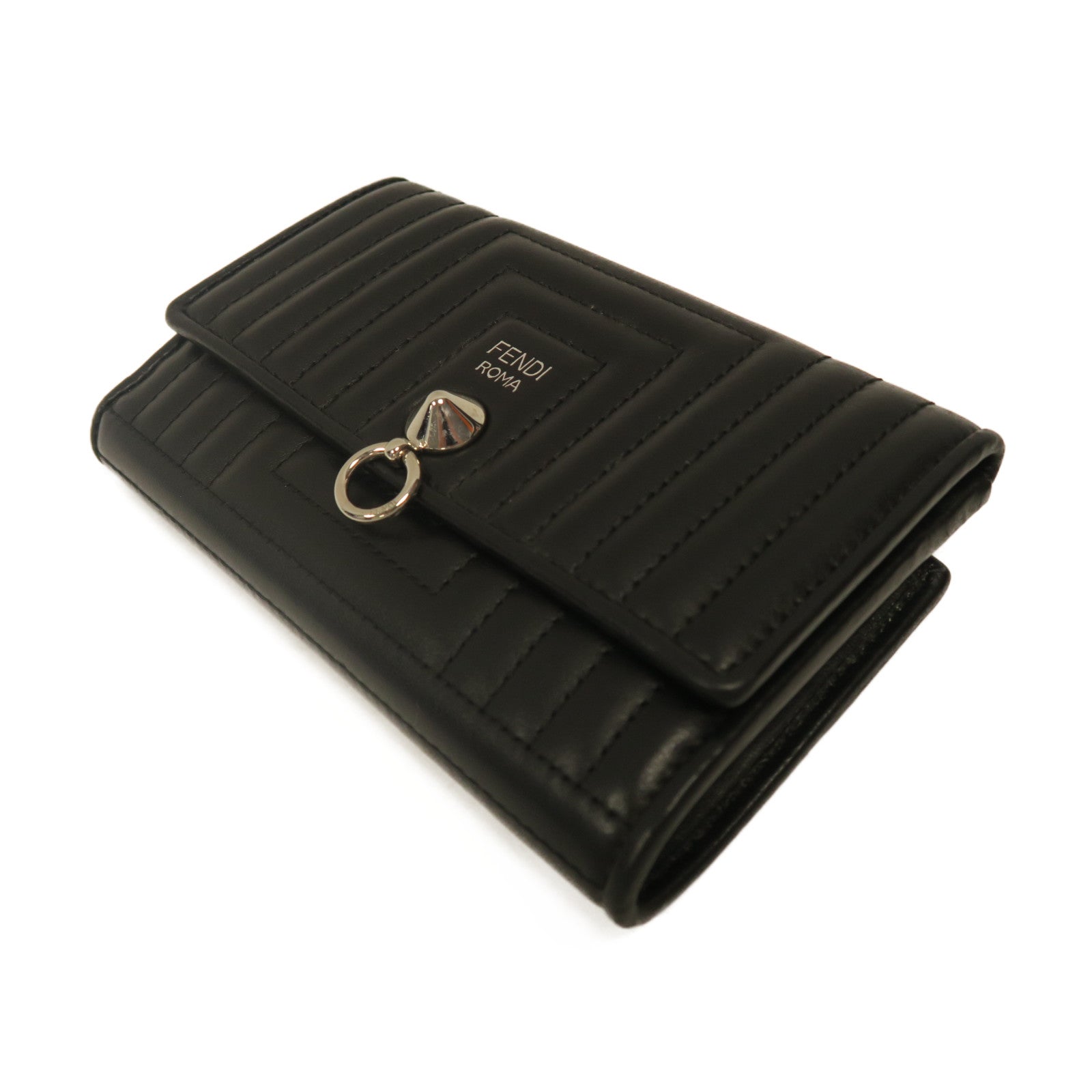 FENDI 【激減優惠】牛皮皮革Wallet銀扣長錢包黑色