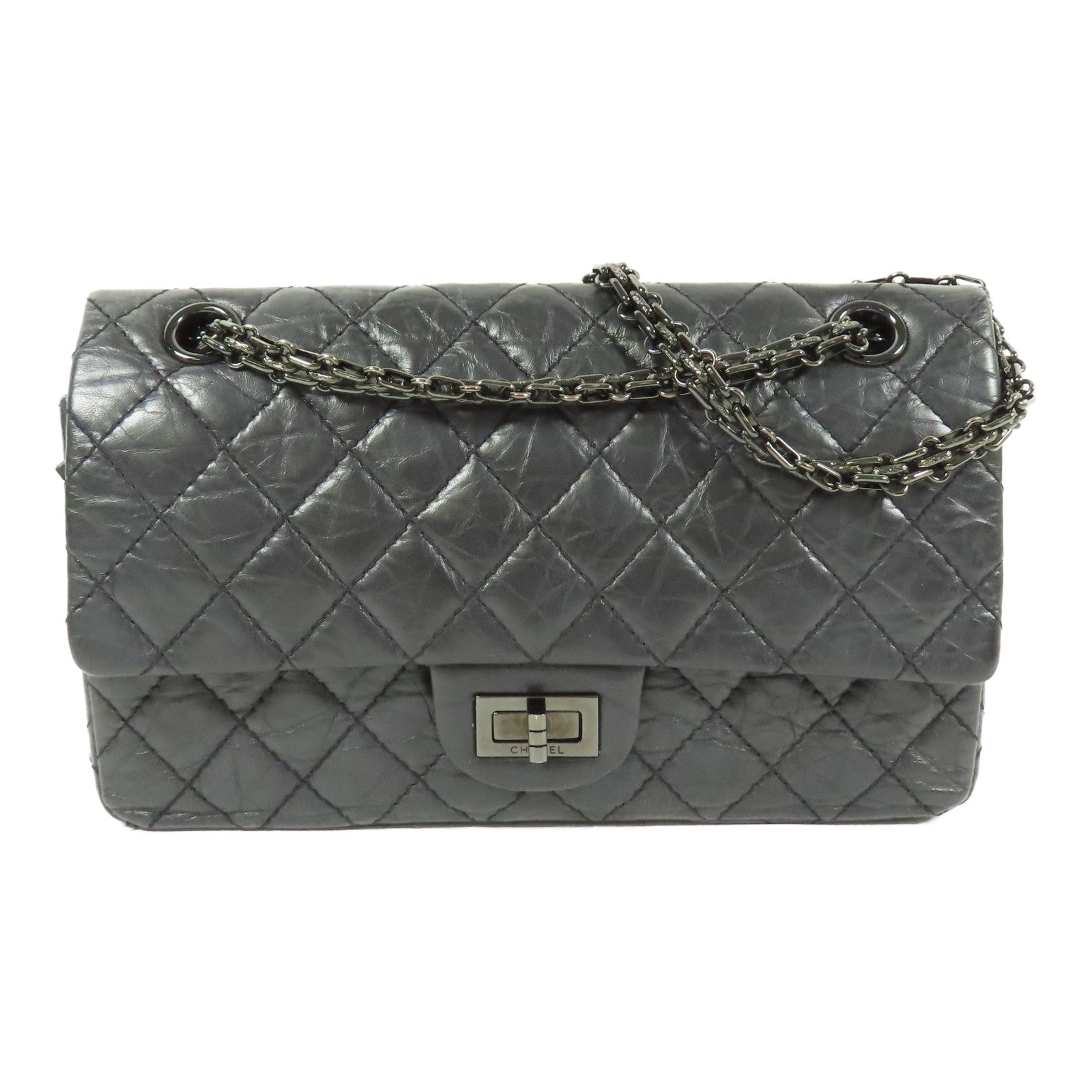 CHANEL CC 2.55 Chain Shoulder Bag Calfskin Leather Black