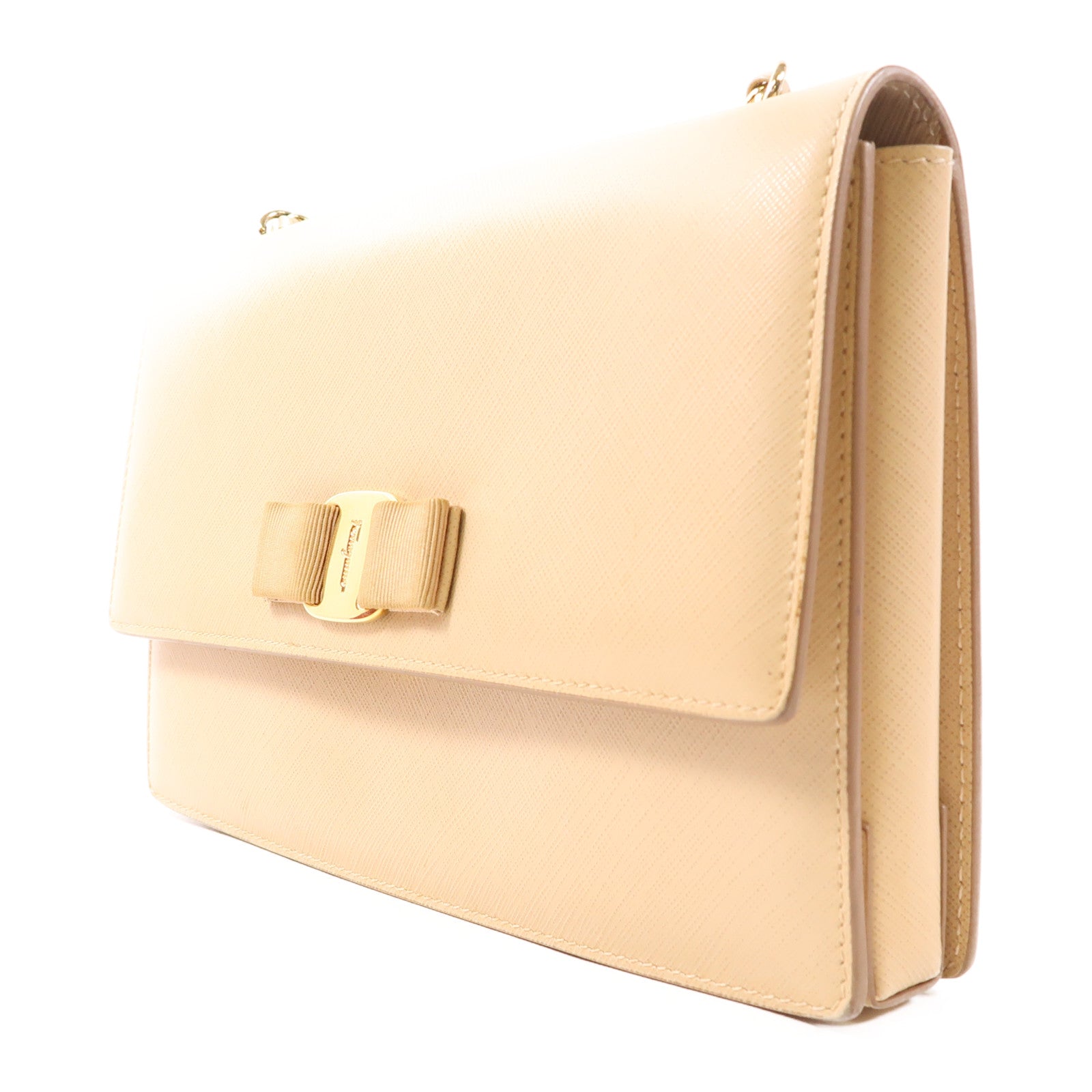 Salvatore Ferragamo 【激減優惠】牛皮皮革Chain Shoulder金扣鏈帶肩背袋