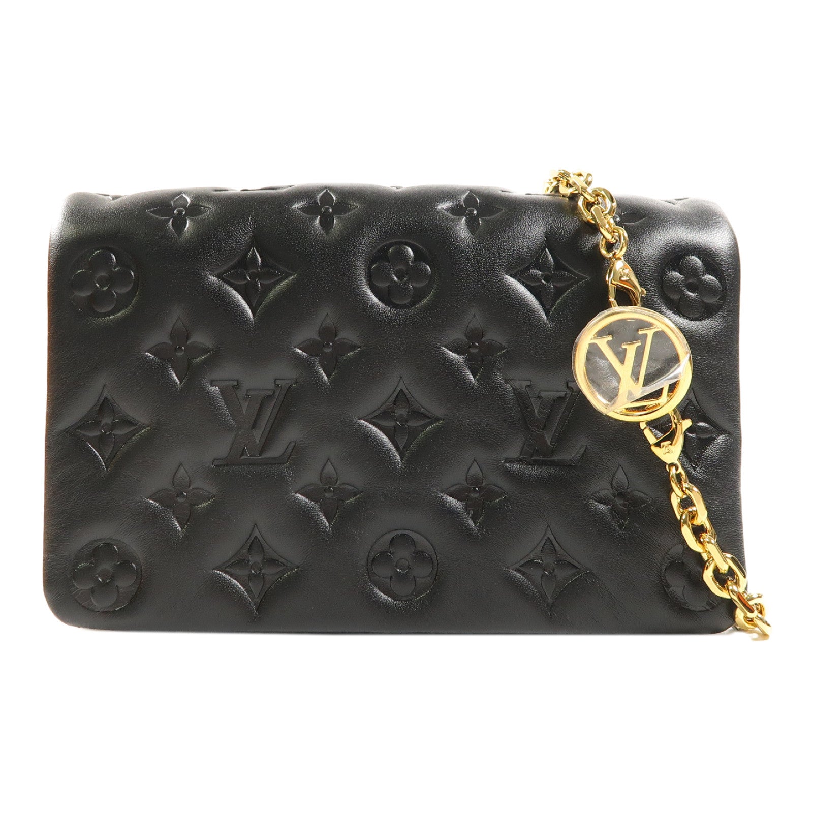 LOUIS VUITTON Monogram Embossed Pochette Coussin金扣鏈帶肩背袋黑色