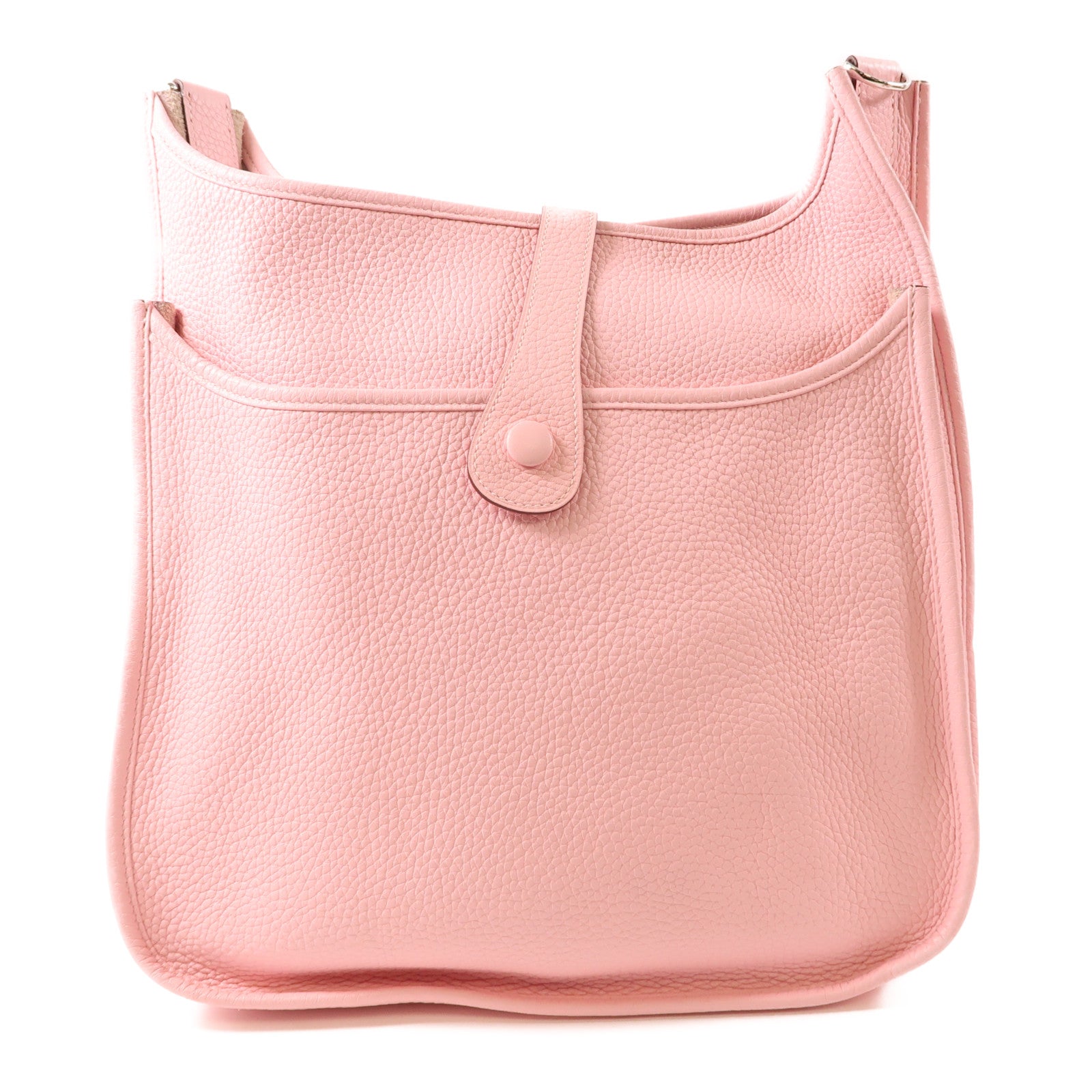 HERMES Clemence皮革Evelyne GM銀扣肩背袋Rose Sakura粉紅色