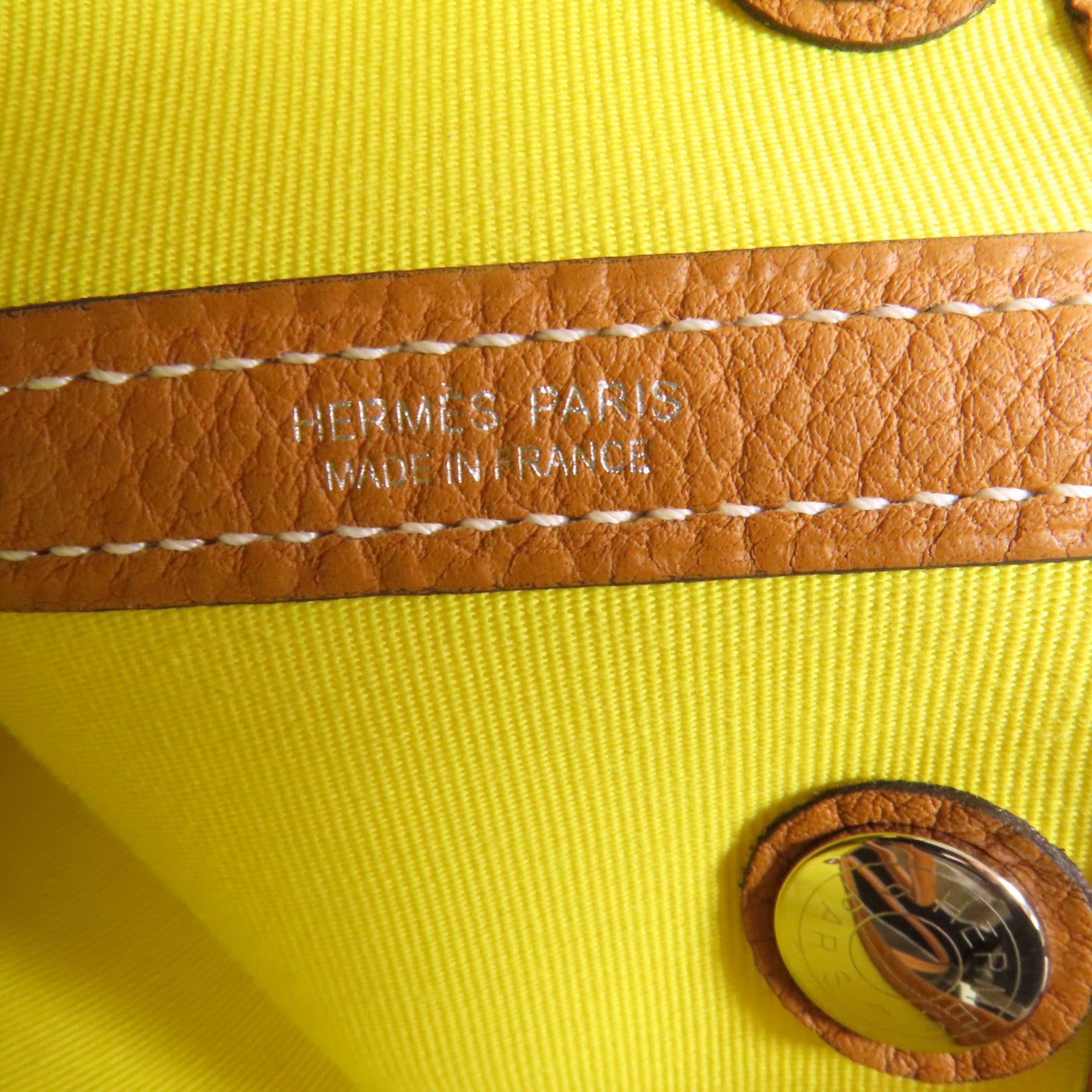 HERMES 帆布Garden Party TPM銀扣手挽袋Lime