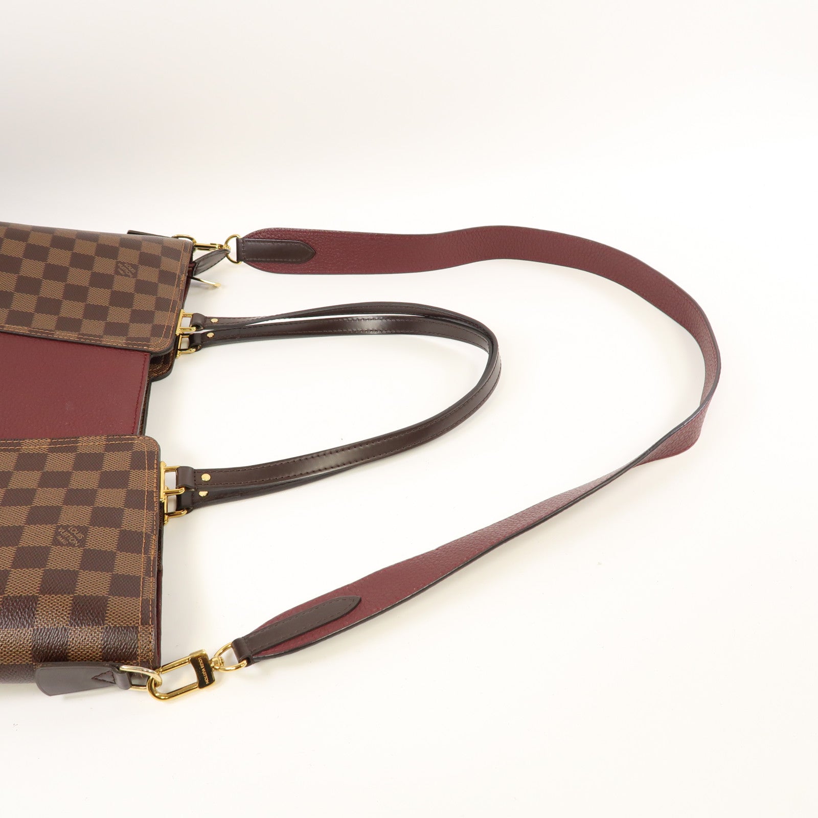 LOUIS VUITTON Damier Ebene Jersey金扣手挽肩背兩用袋啡色/紅色
