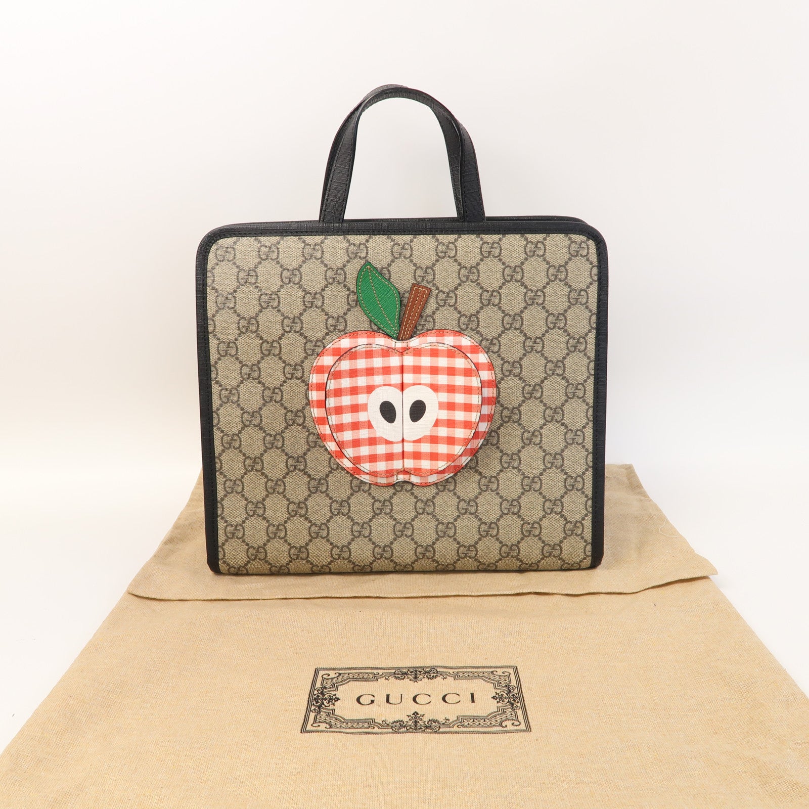 GUCCI 塗層帆布Apple Hand Bag銀扣手挽袋灰色