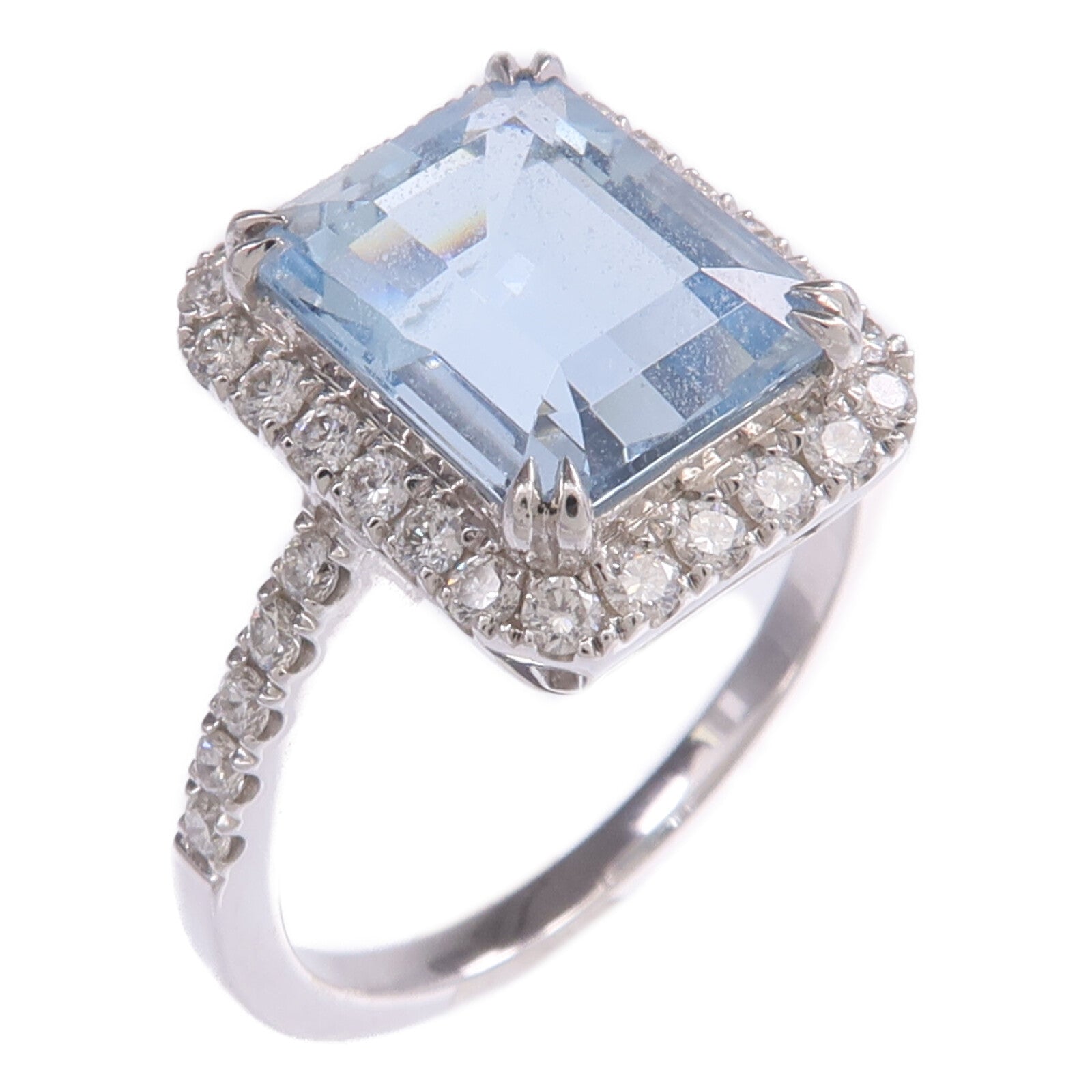 JEWELRY 18K白金Aquamarine Diamond Ring藍晶/鑽石戒指US#6