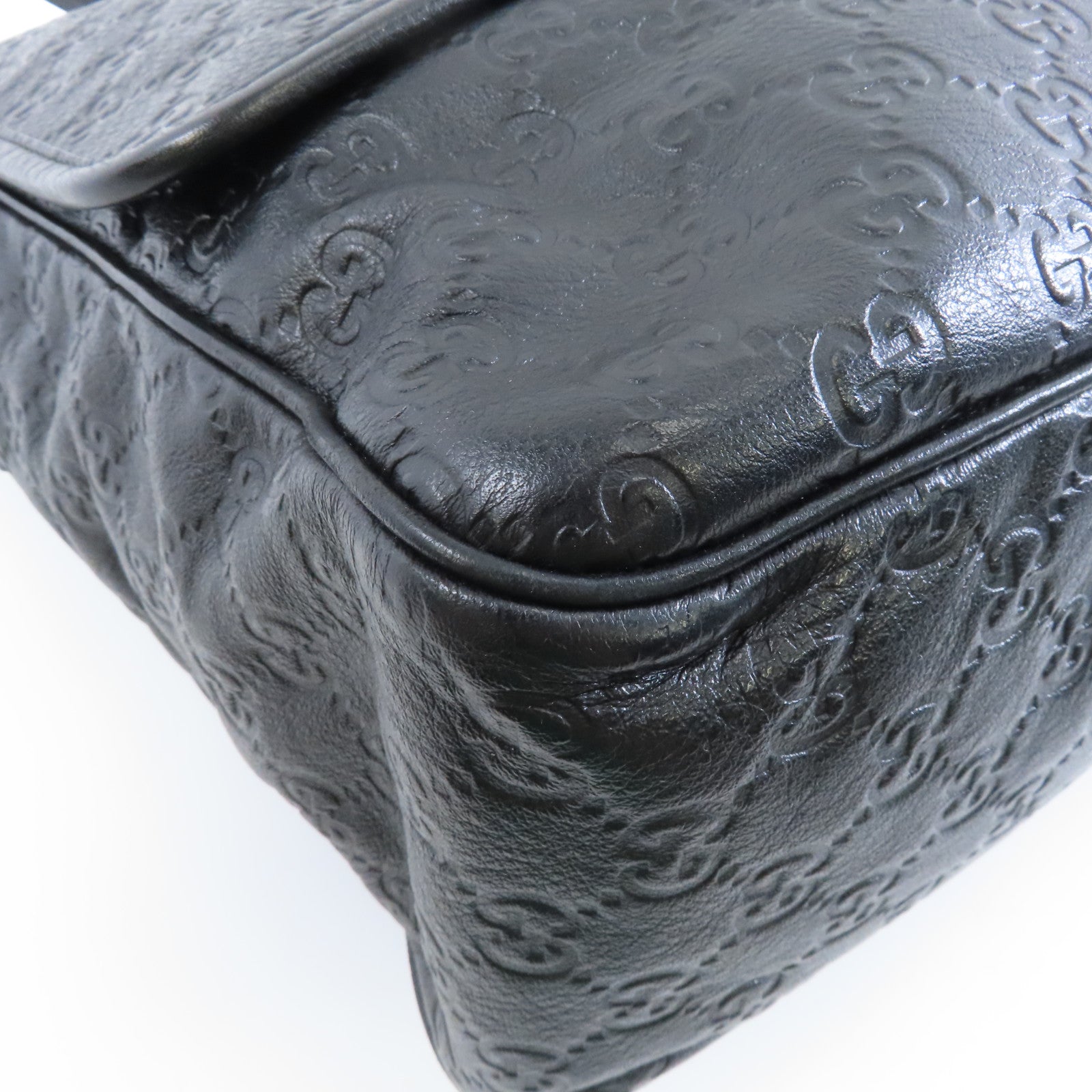 GUCCI 牛皮皮革Shoulder Bag銀扣肩背袋黑色