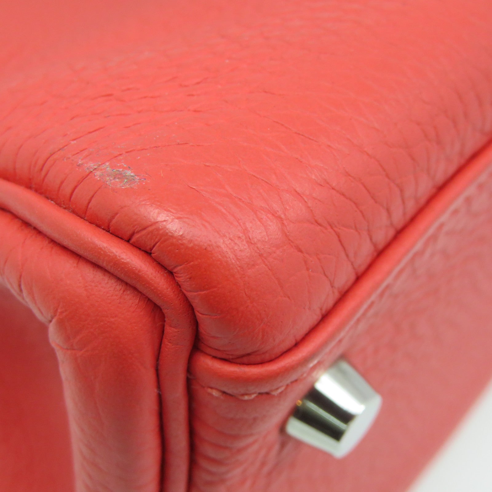 HERMES Clemence Leather Kelly 32 2Way Handbag Silver Buckle Handle Shoulder Backpack T5 Pink