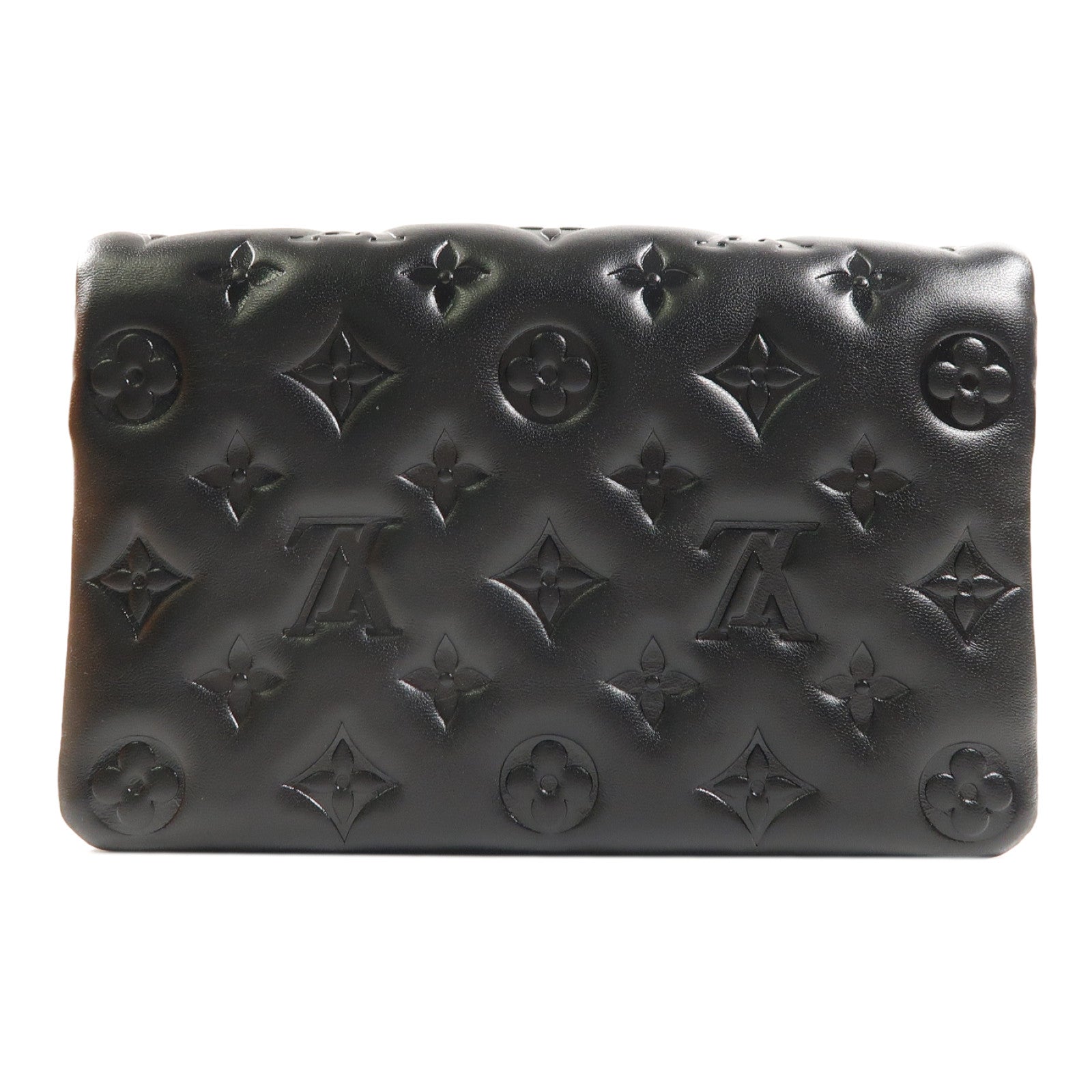 LOUIS VUITTON Monogram Embossed Pochette Coussin金扣鏈帶肩背袋黑色