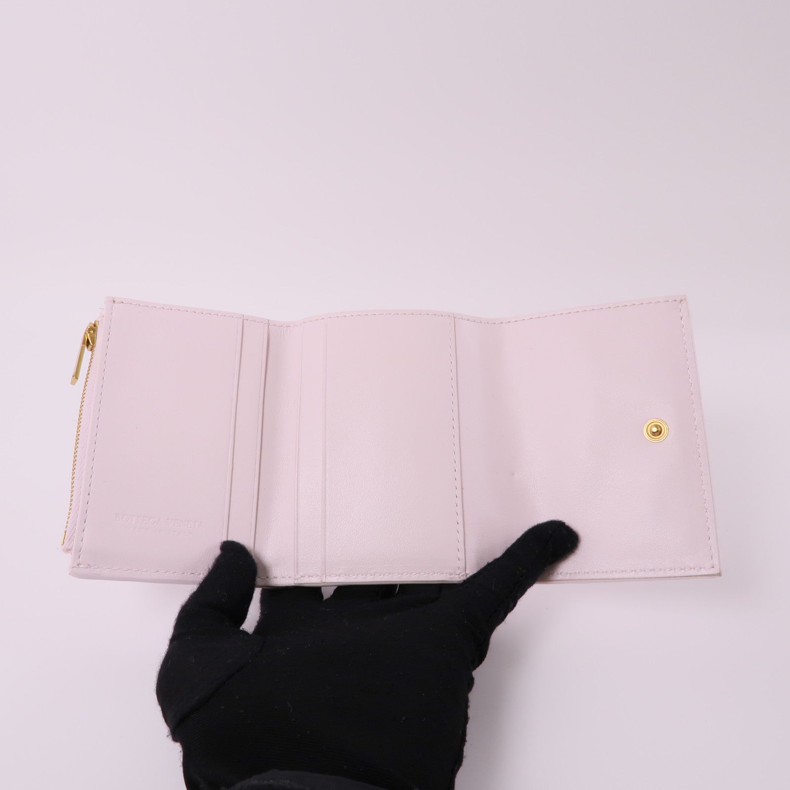 BOTTEGA VENETA 【激減優惠】織紋皮革Wallet金扣錢包粉紅色
