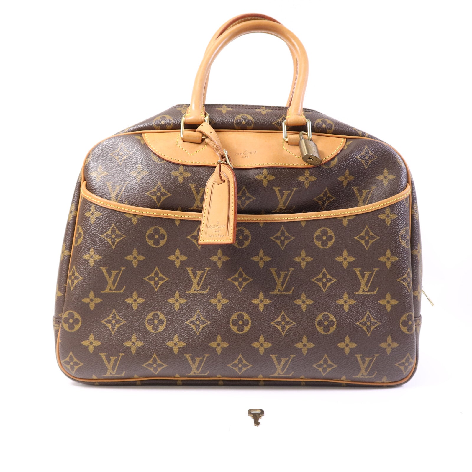 LOUIS VUITTON Monogram Deauville金扣手挽袋棕色