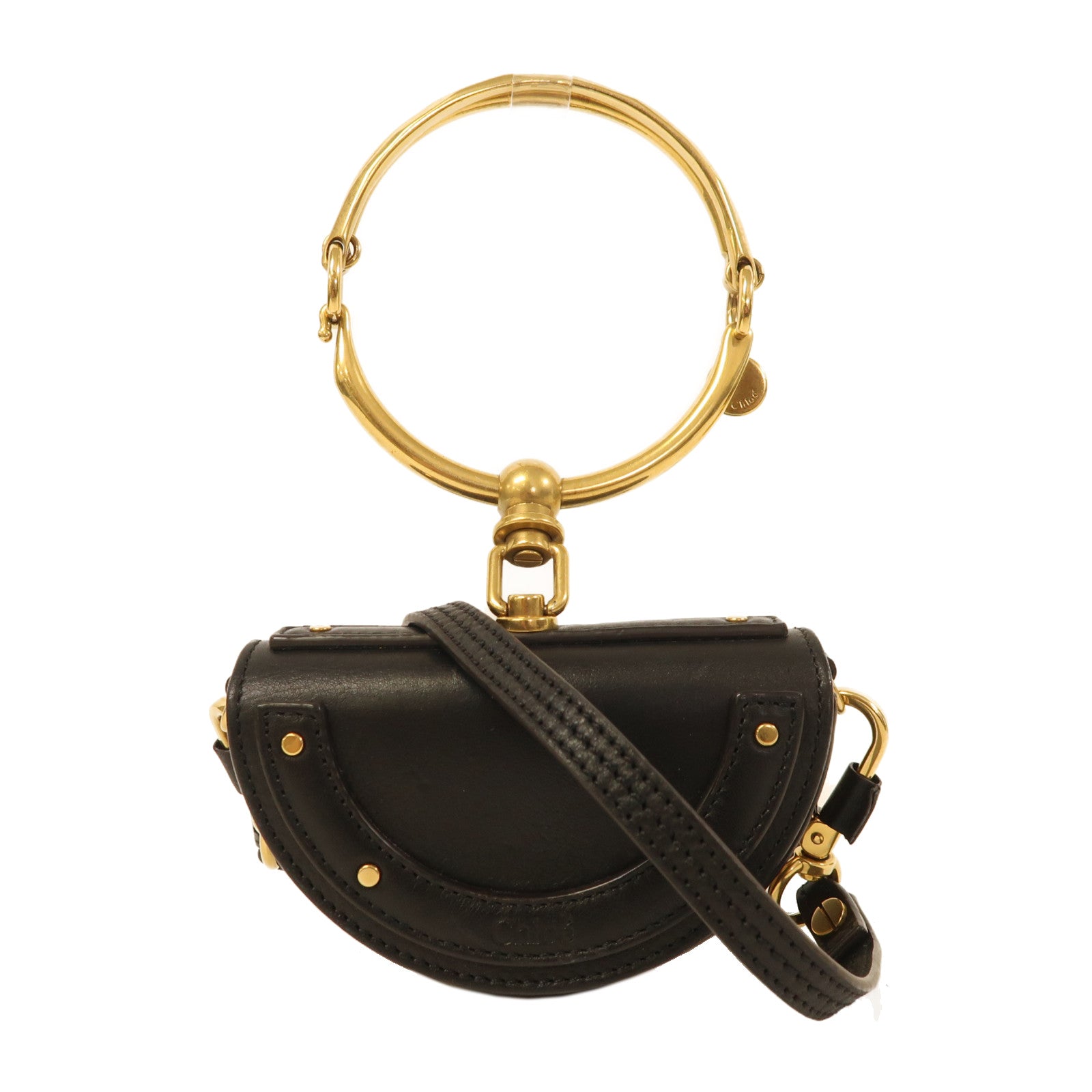 Chloe 牛皮皮革Small Nile Bracelet Bag金扣手挽肩背兩用袋黑色