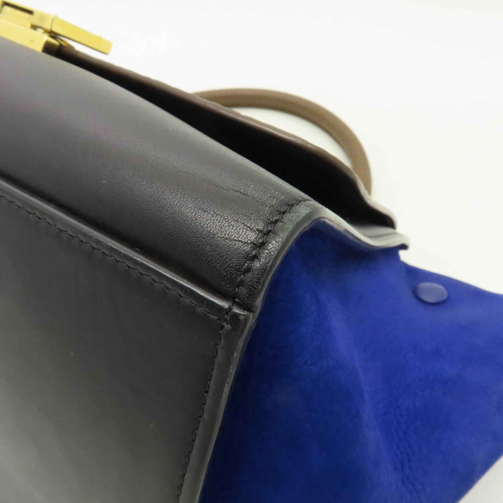CELINE 【清倉大減價】牛皮皮革Trapeze金扣手挽肩背兩用袋棕色/黒色