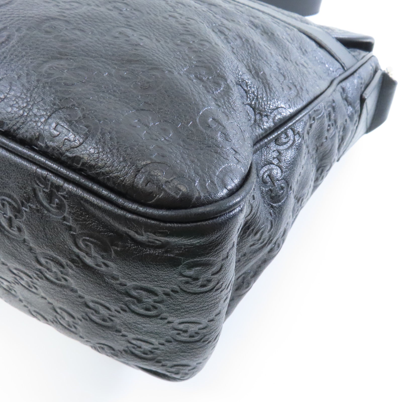 GUCCI 牛皮皮革Shoulder Bag銀扣肩背袋黑色