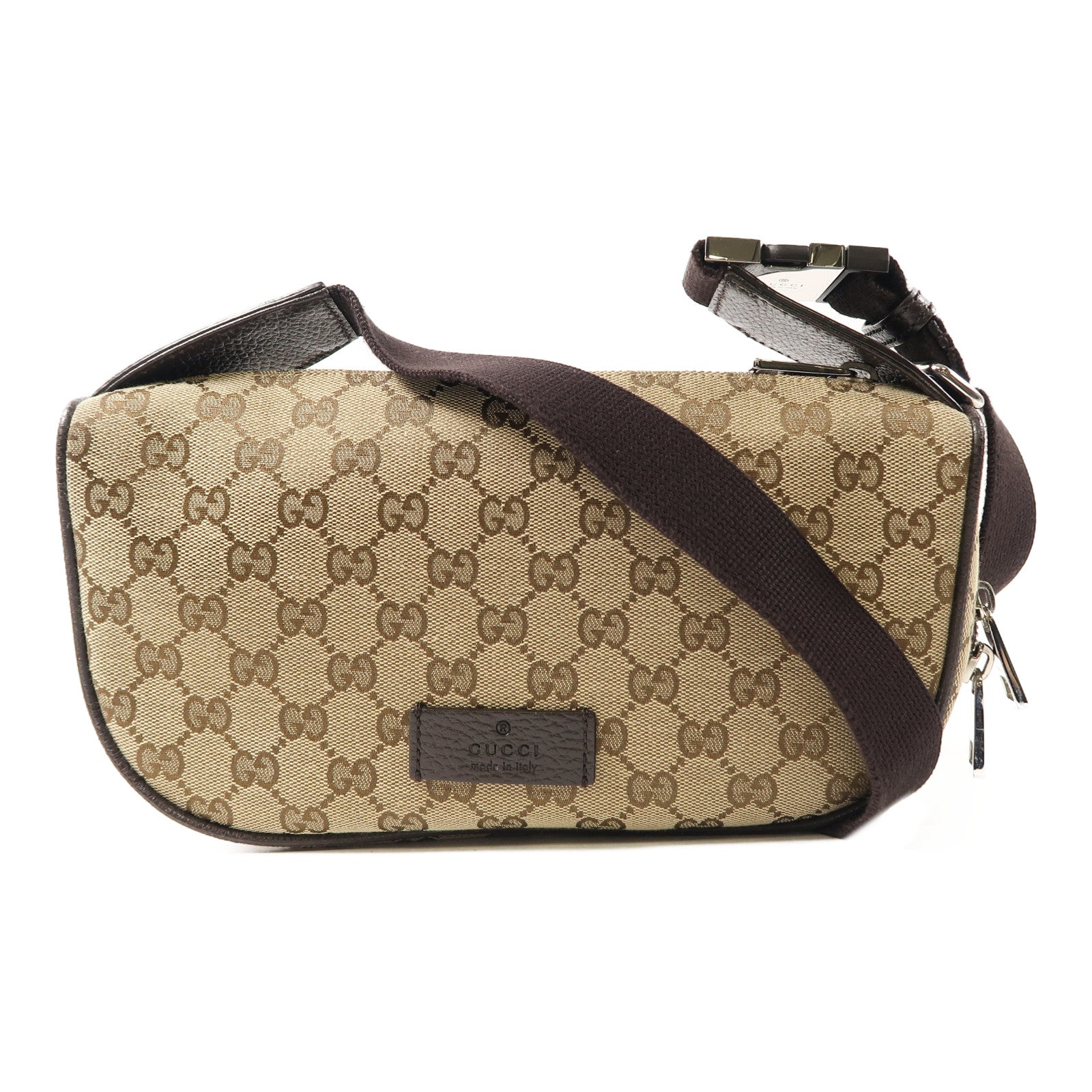 GUCCI 帆布Waist Bag銀扣腰包啡色