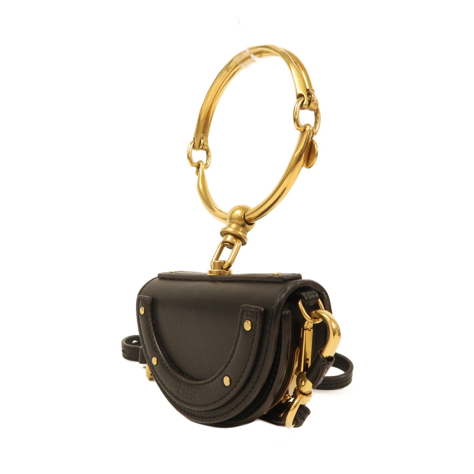 Chloe 牛皮皮革Small Nile Bracelet Bag金扣手挽肩背兩用袋黑色