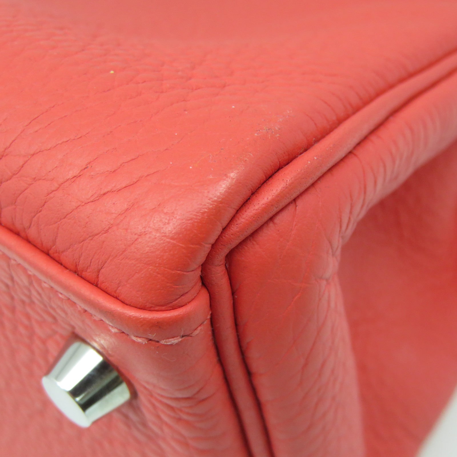 HERMES Clemence Leather Kelly 32 2Way Handbag Silver Buckle Handle Shoulder Backpack T5 Pink
