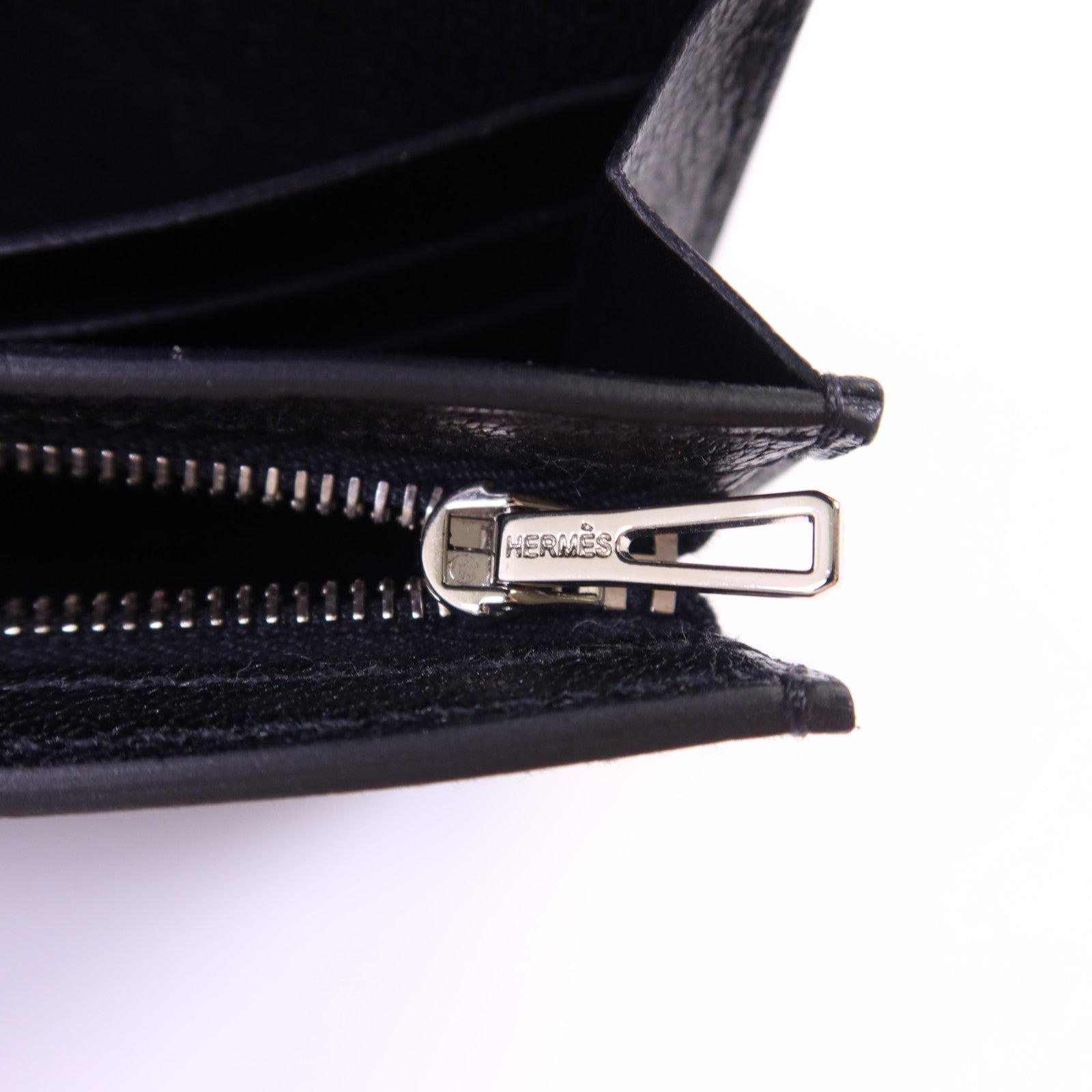 HERMES Chevre皮革Kelly Pocket Long Bifold Wallet銀扣長錢包Noir
